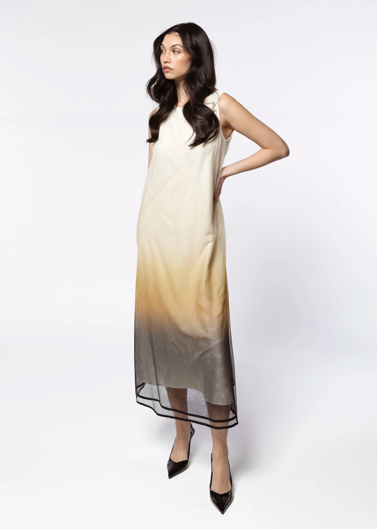 swatch_Mustard sheer ombre dress