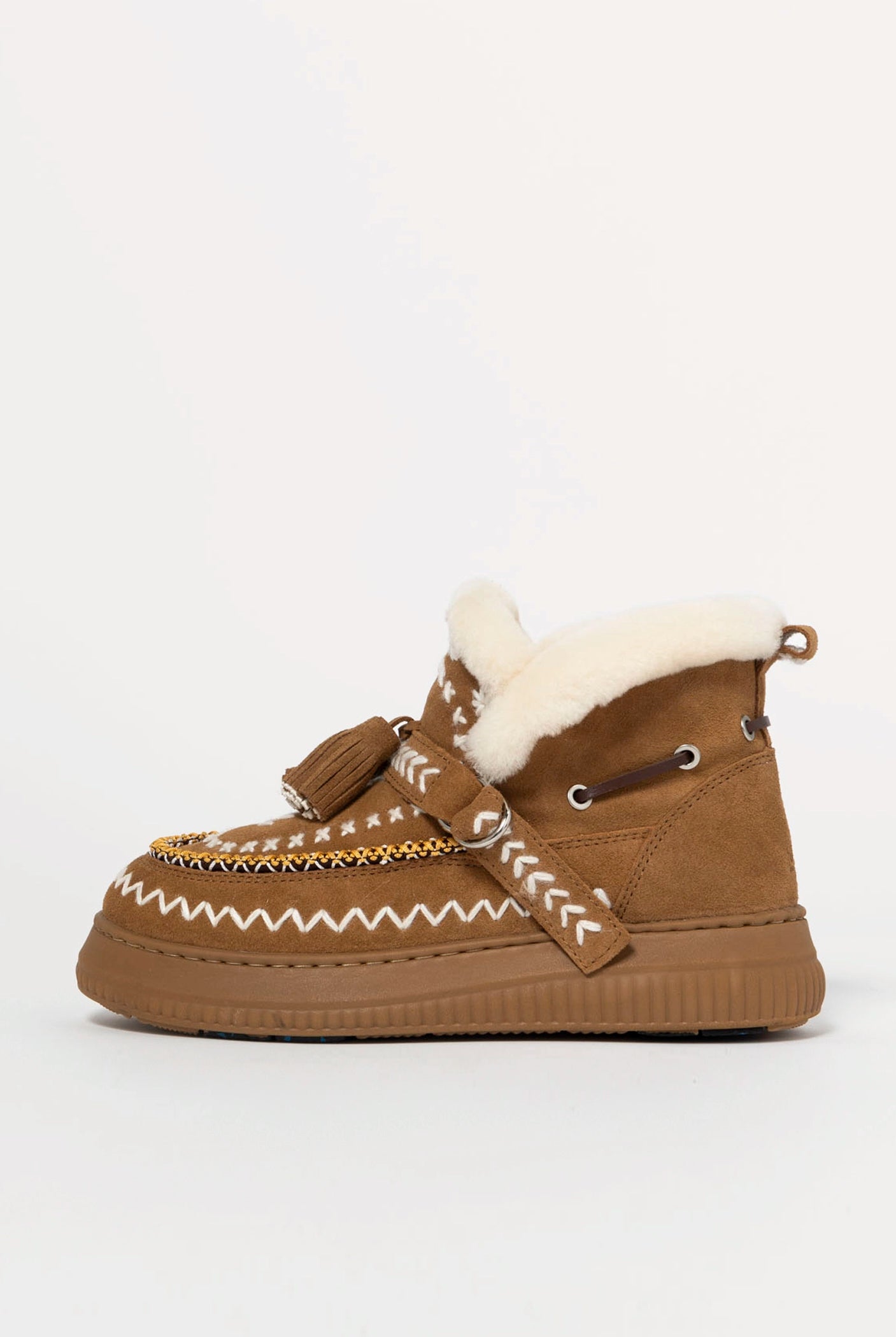 swatch_Camel Suede shearling lined bootie