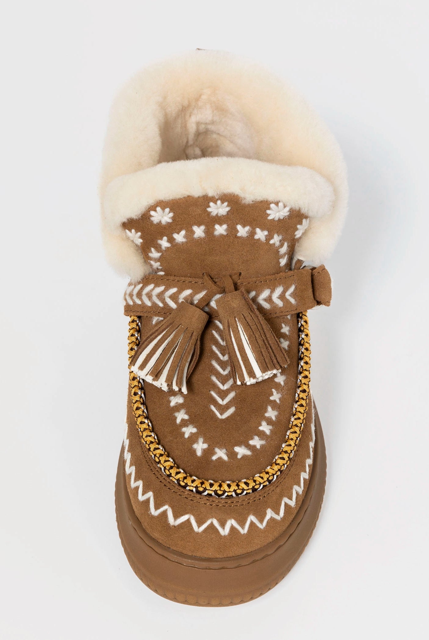 swatch_Camel Suede shearling lined bootie