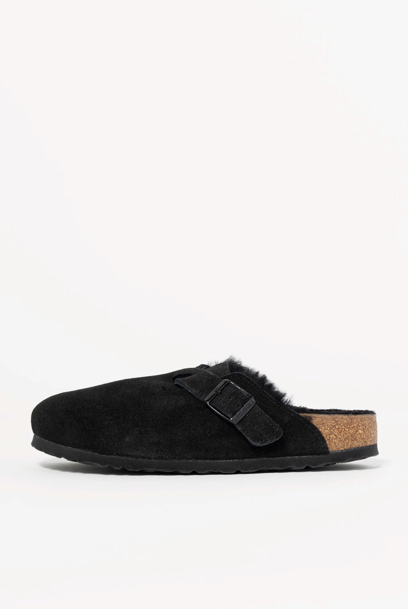 swatch_Black suede boston shearling clog clogs