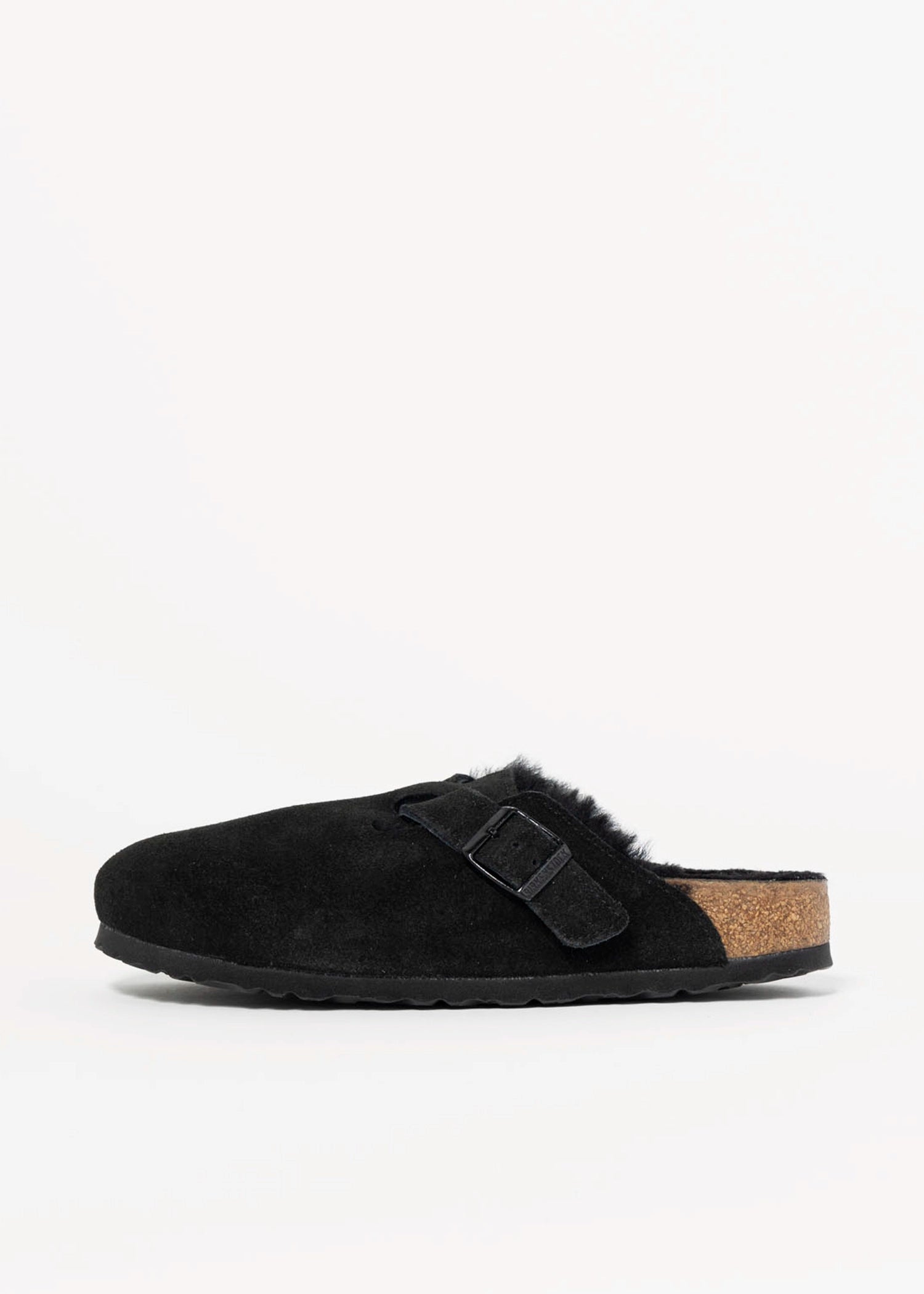 swatch_Black suede boston shearling clog clogs