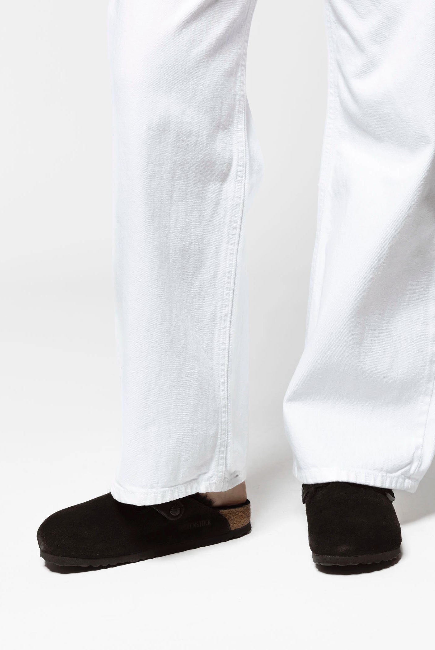 swatch_Black suede boston shearling clog clogs