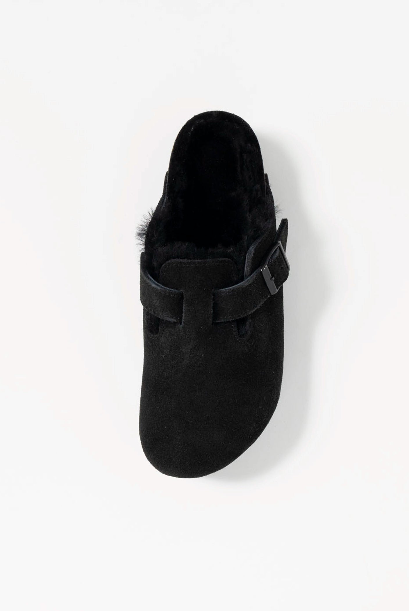 swatch_Black suede boston shearling clog clogs