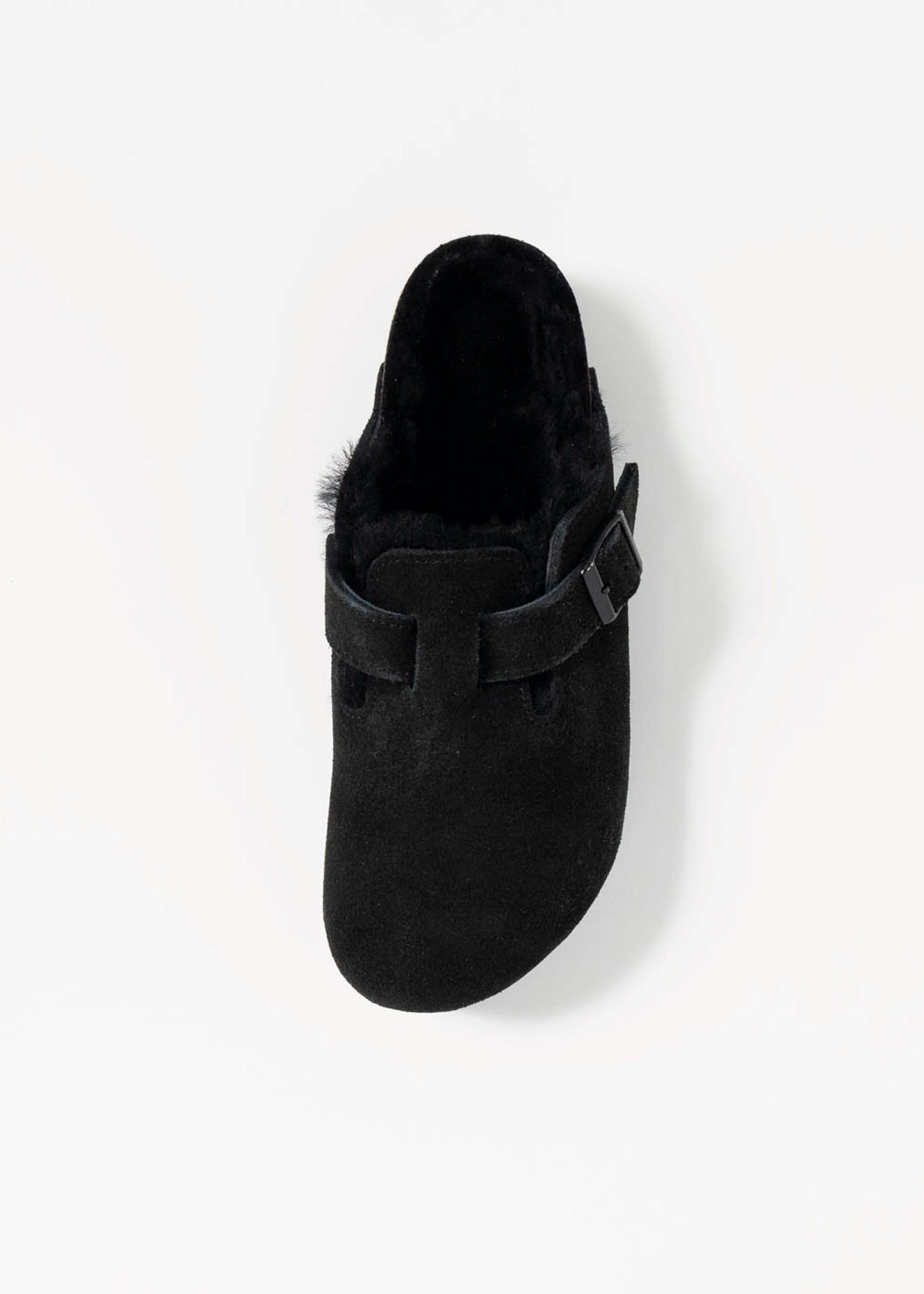 swatch_Black suede boston shearling clog clogs