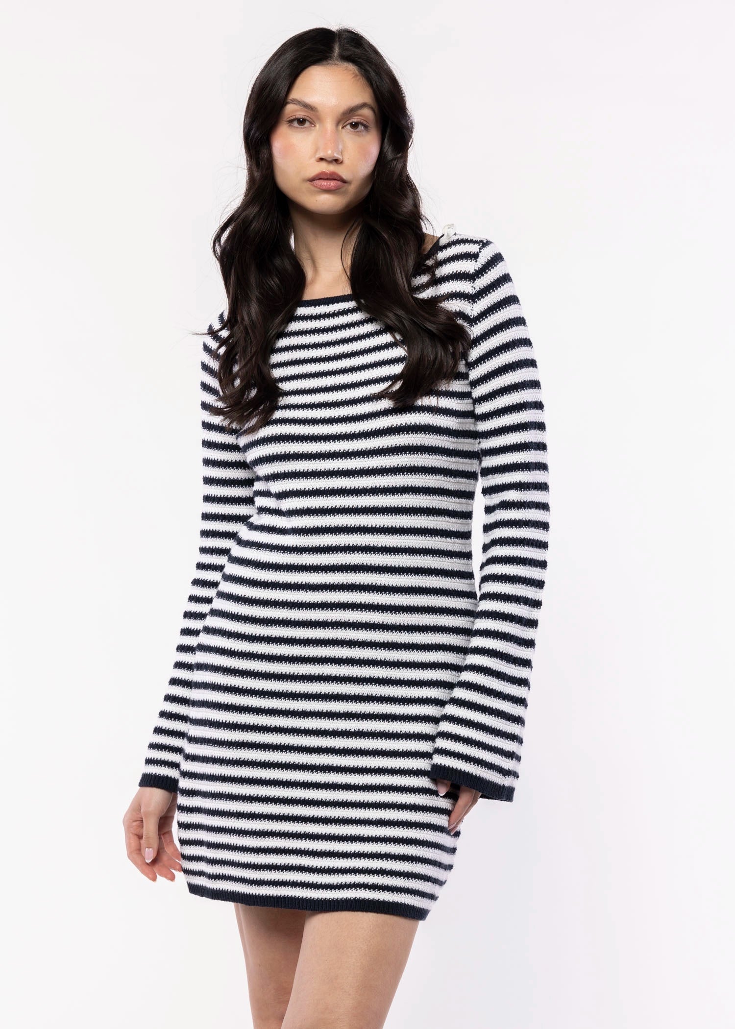 swatch_White/Navy knit mini dress