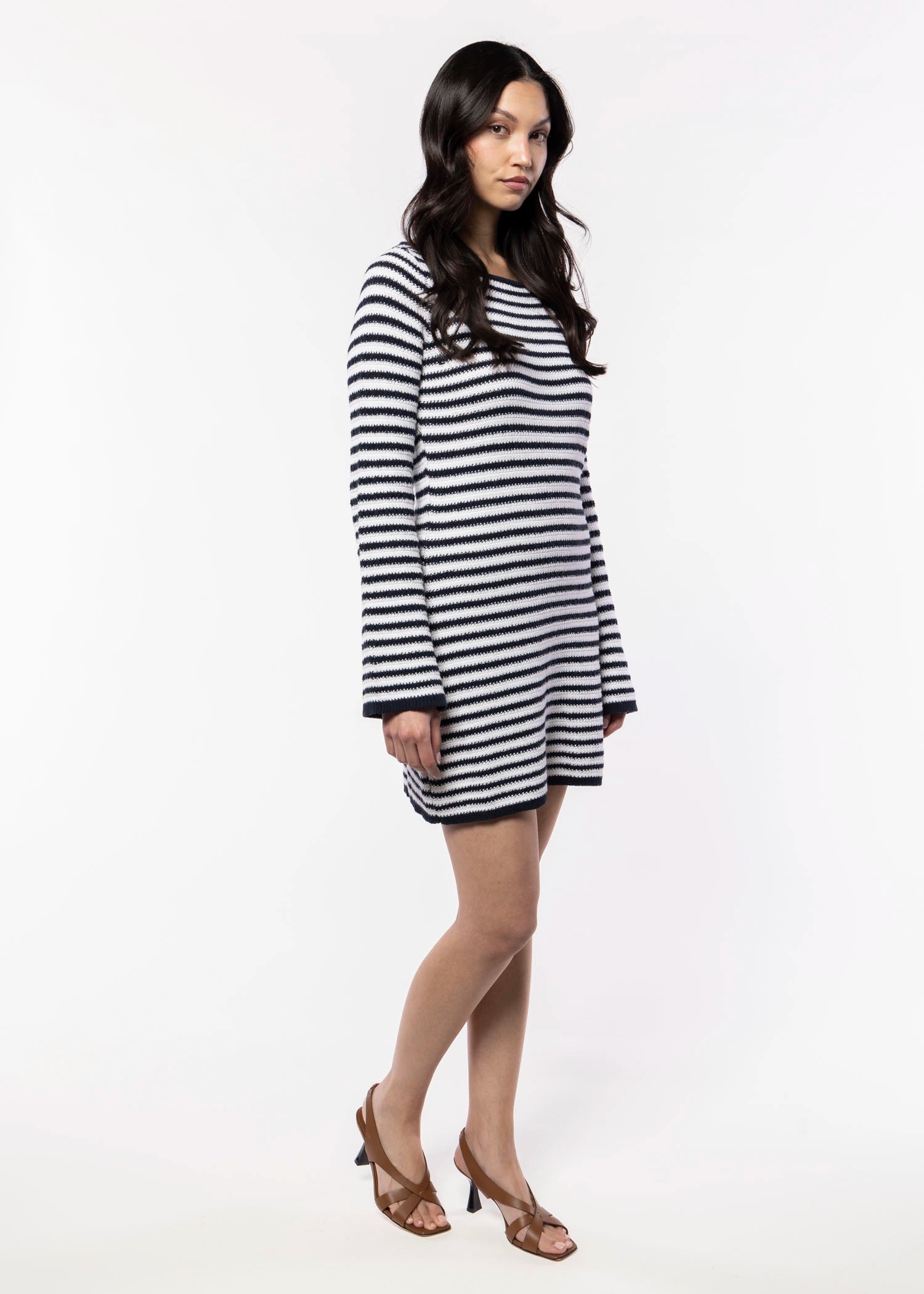 swatch_White/Navy knit mini dress