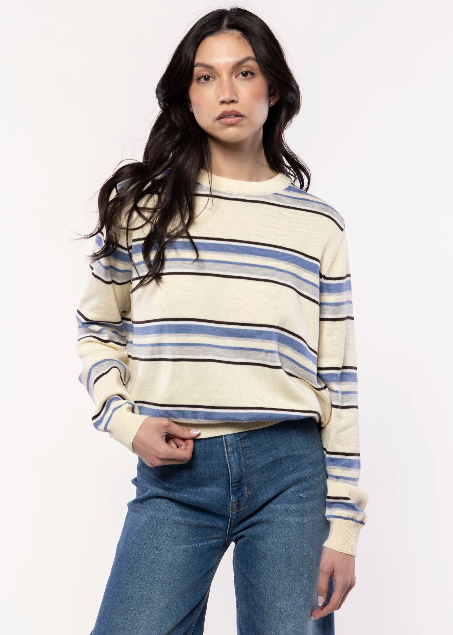 swatch_Lemon striped crewneck sweater
