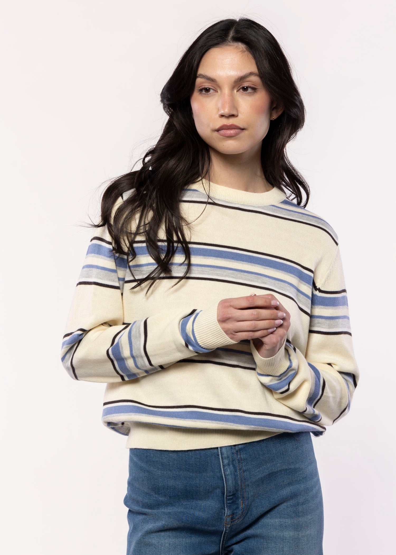 swatch_Lemon striped crewneck sweater
