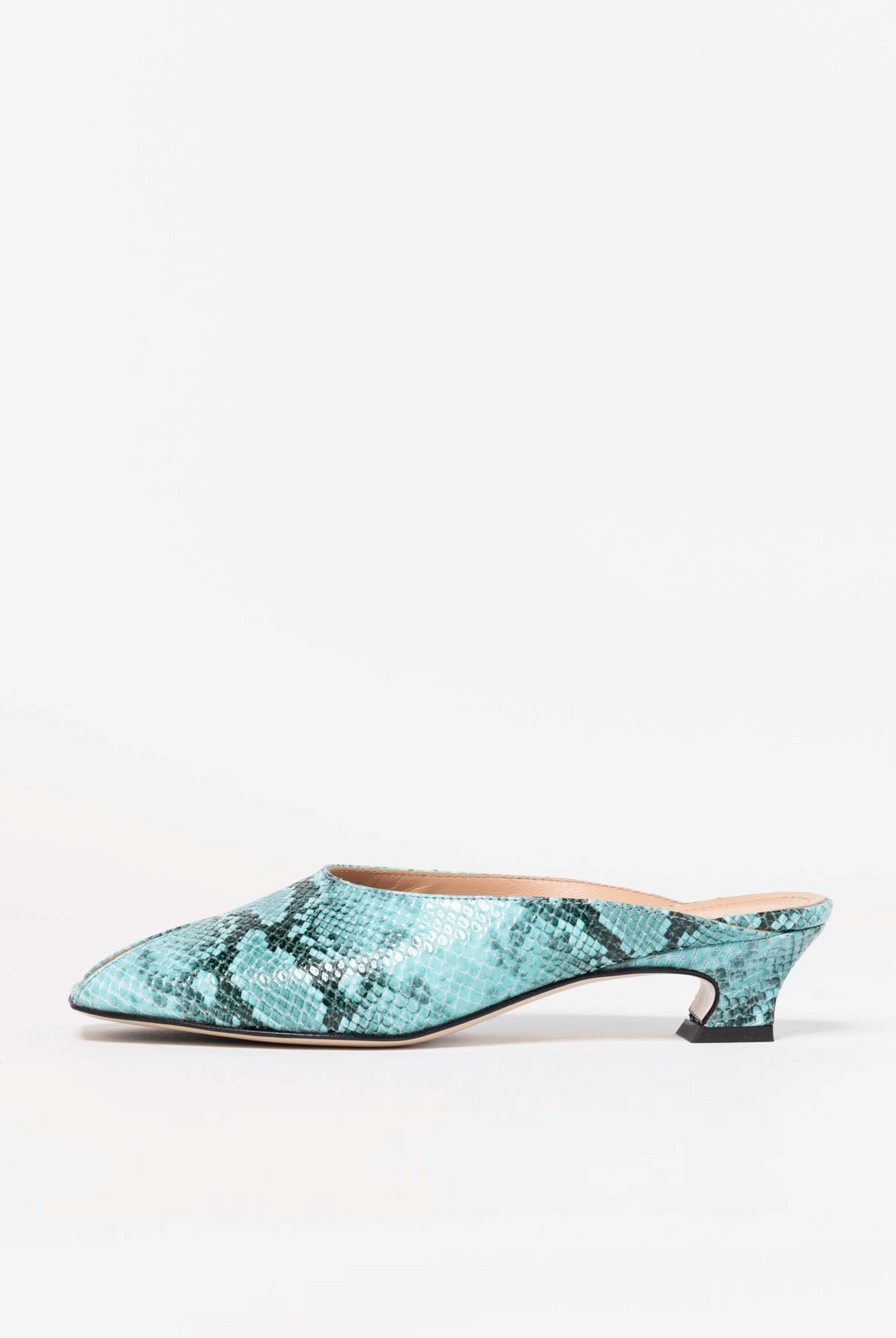 swatch_Turquoise Snake leather peep toe mule L'idea