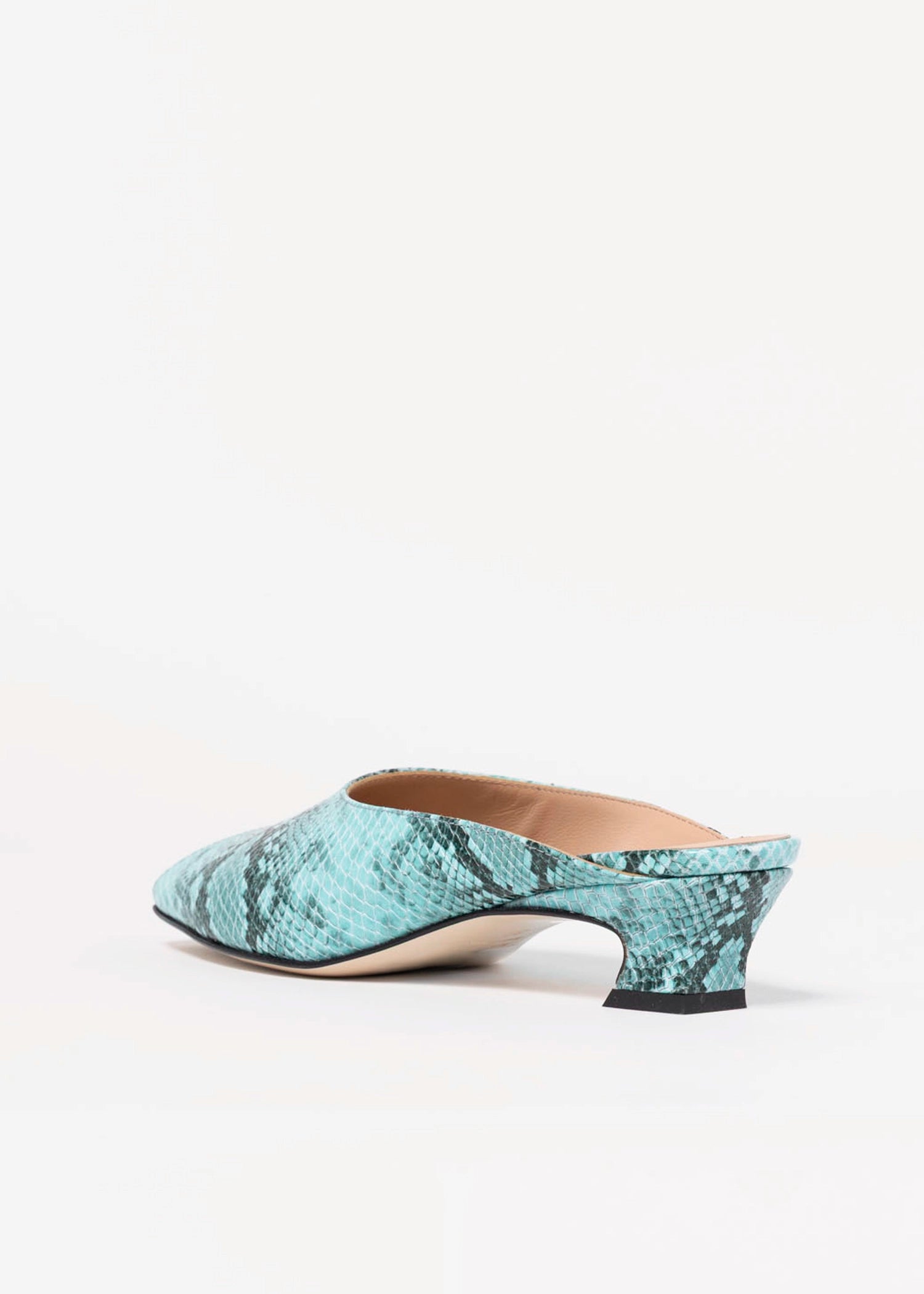 swatch_Turquoise Snake leather peep toe mule L'idea