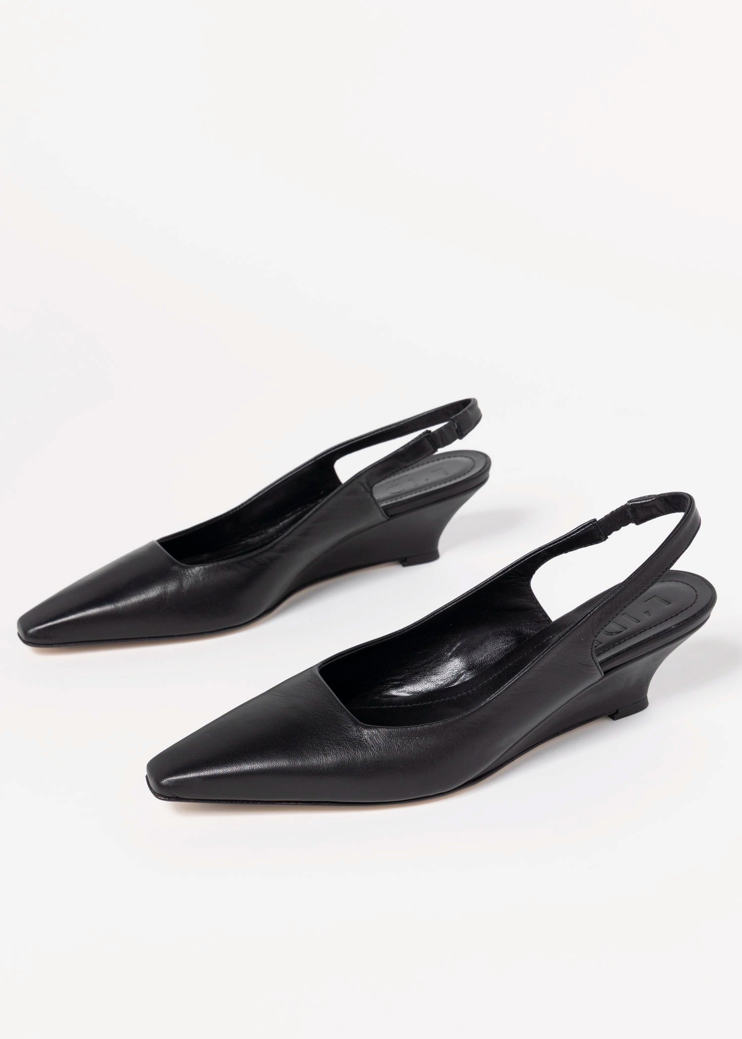 swatch_Black Leather slingback wedge