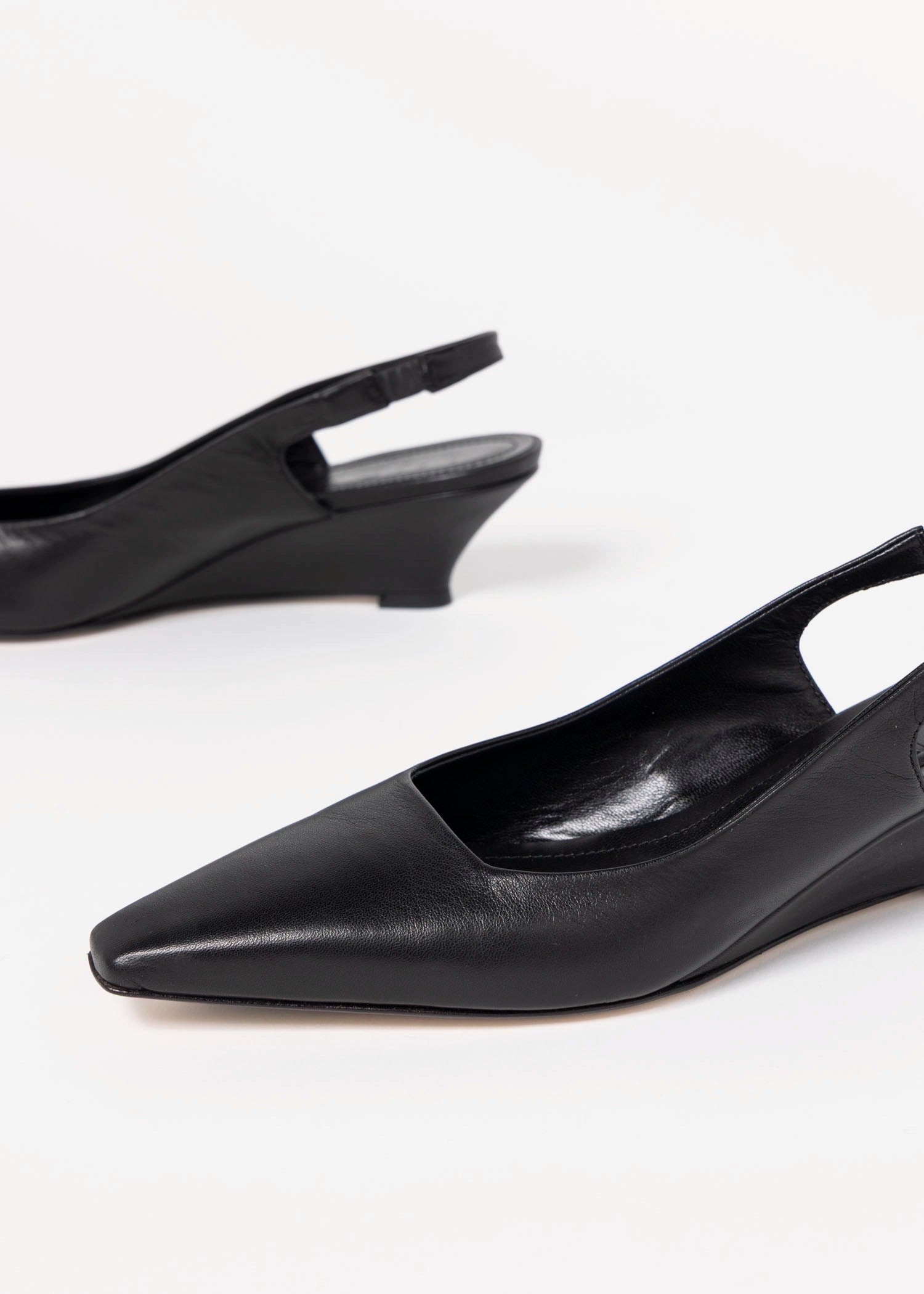 swatch_Black Leather slingback wedge