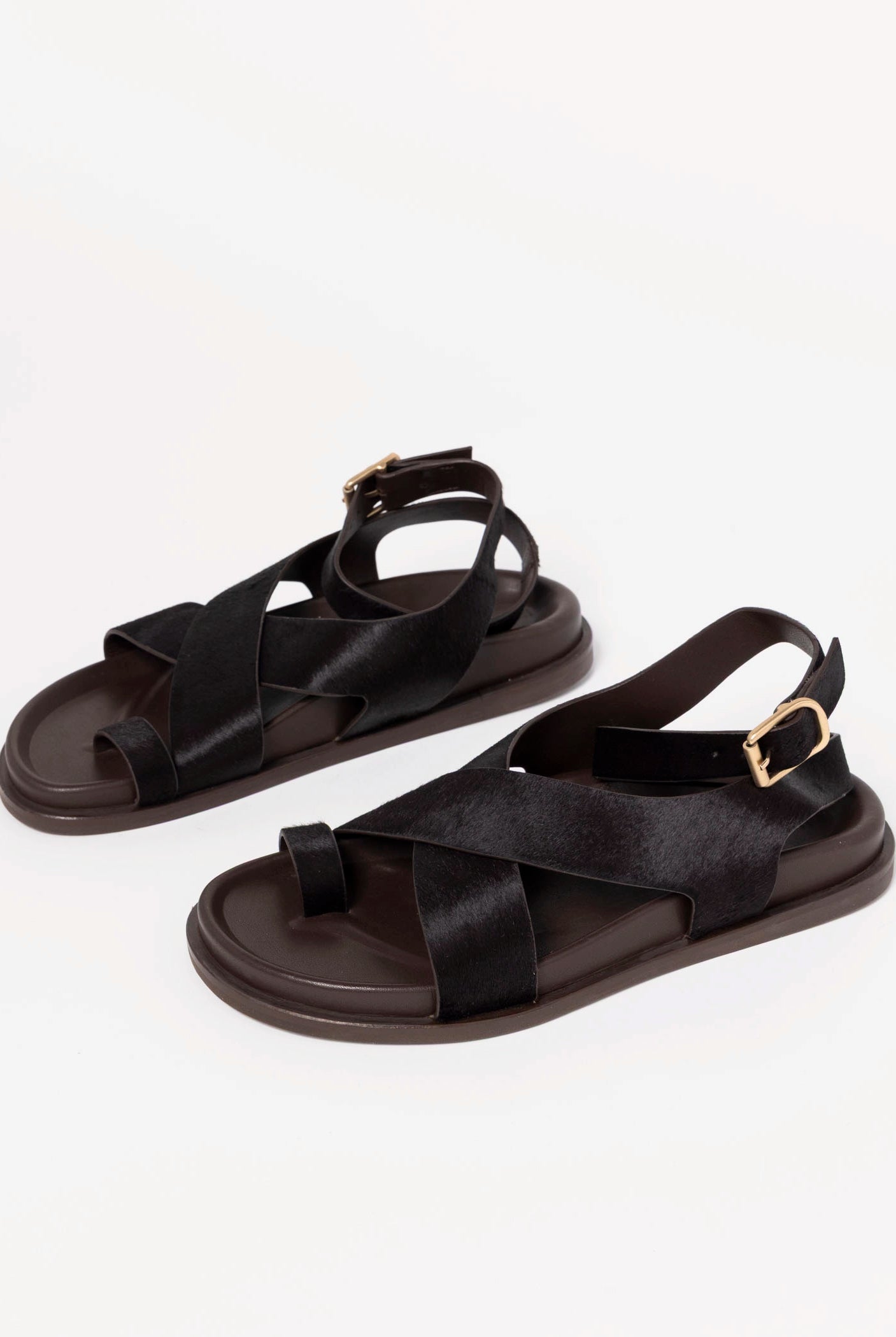 swatch_Brown Haircalf leather footbed sandal