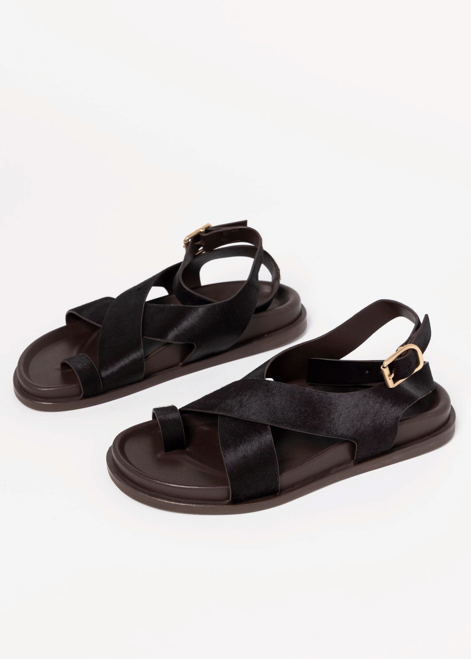 swatch_Brown Haircalf leather footbed sandal