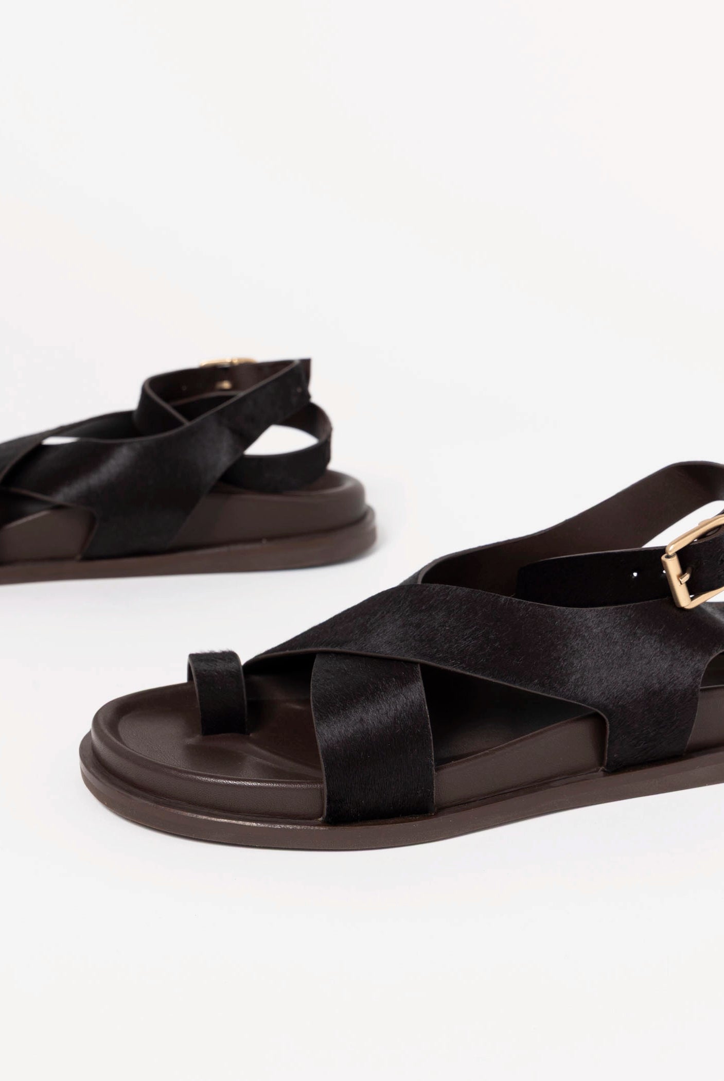 swatch_Brown Haircalf leather footbed sandal