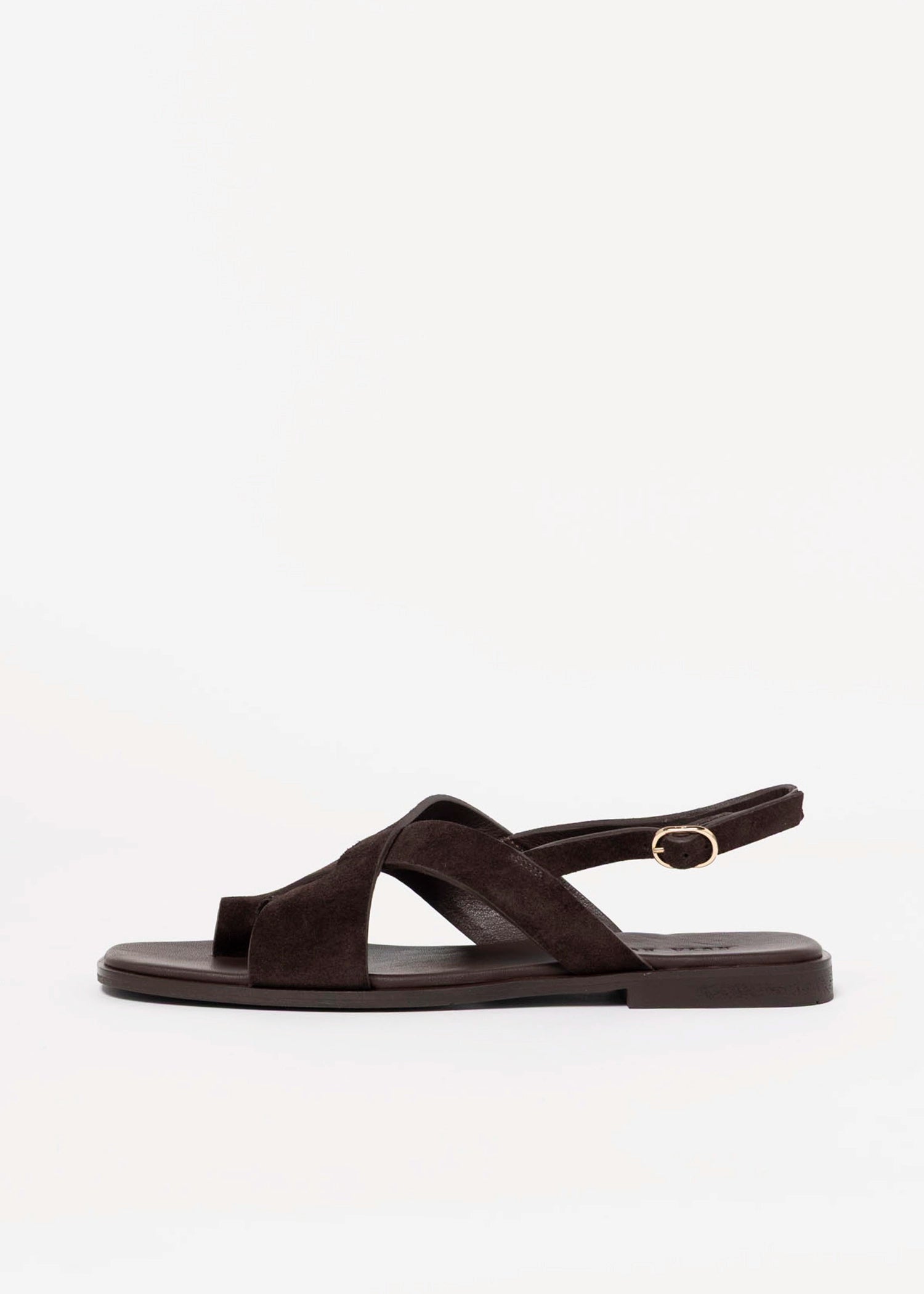 swatch_Dark Brown Suede flat sandal