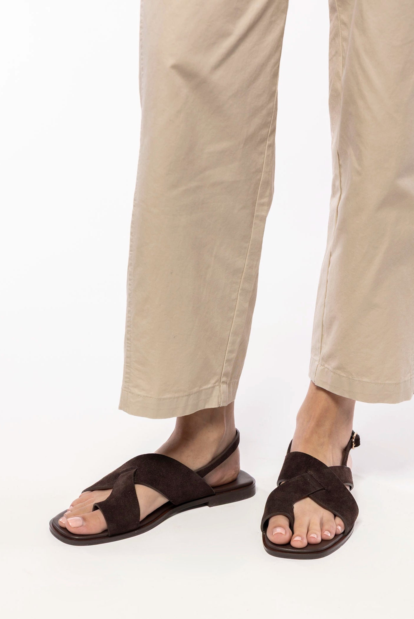 swatch_Dark Brown Suede flat sandal