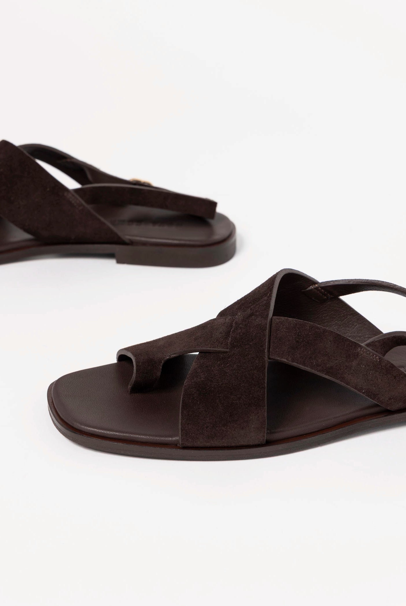 swatch_Dark Brown Suede flat sandal