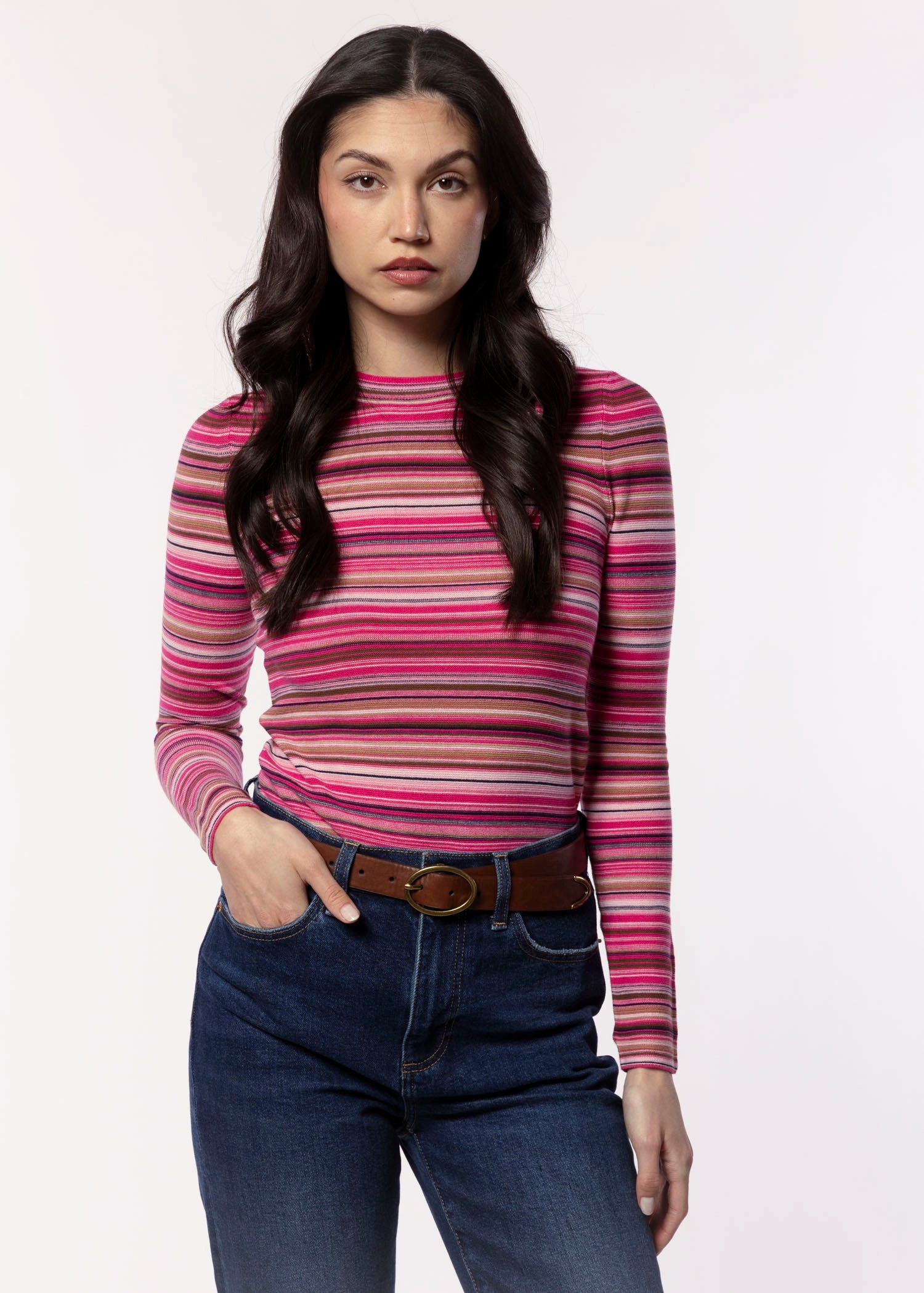 swatch_Pink/Brown Multi pistola denim madison long sleeve top