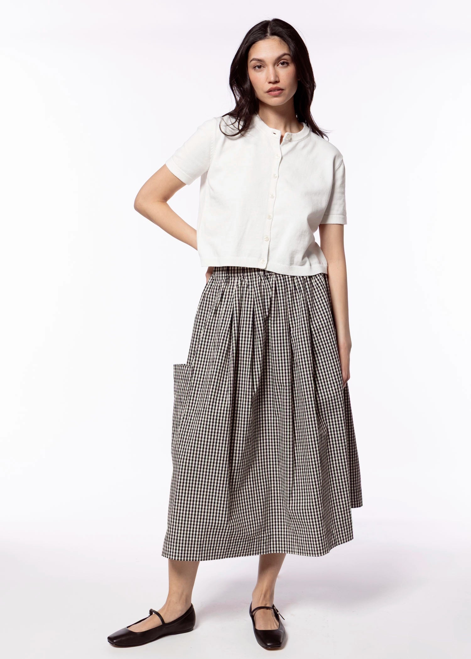 swatch_Black pleated gingham maxi skirt