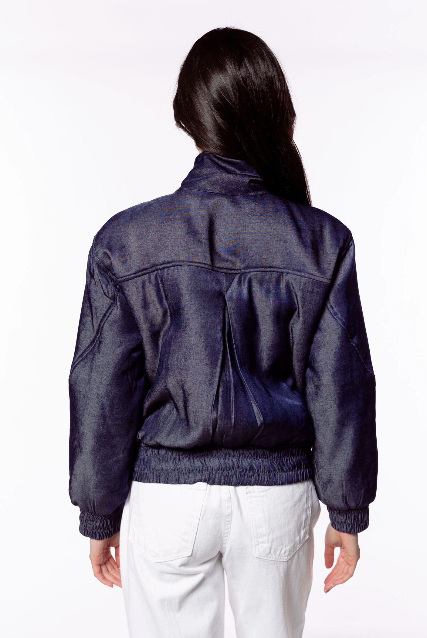 swatch_Navy neck tie chambray bomber jacket