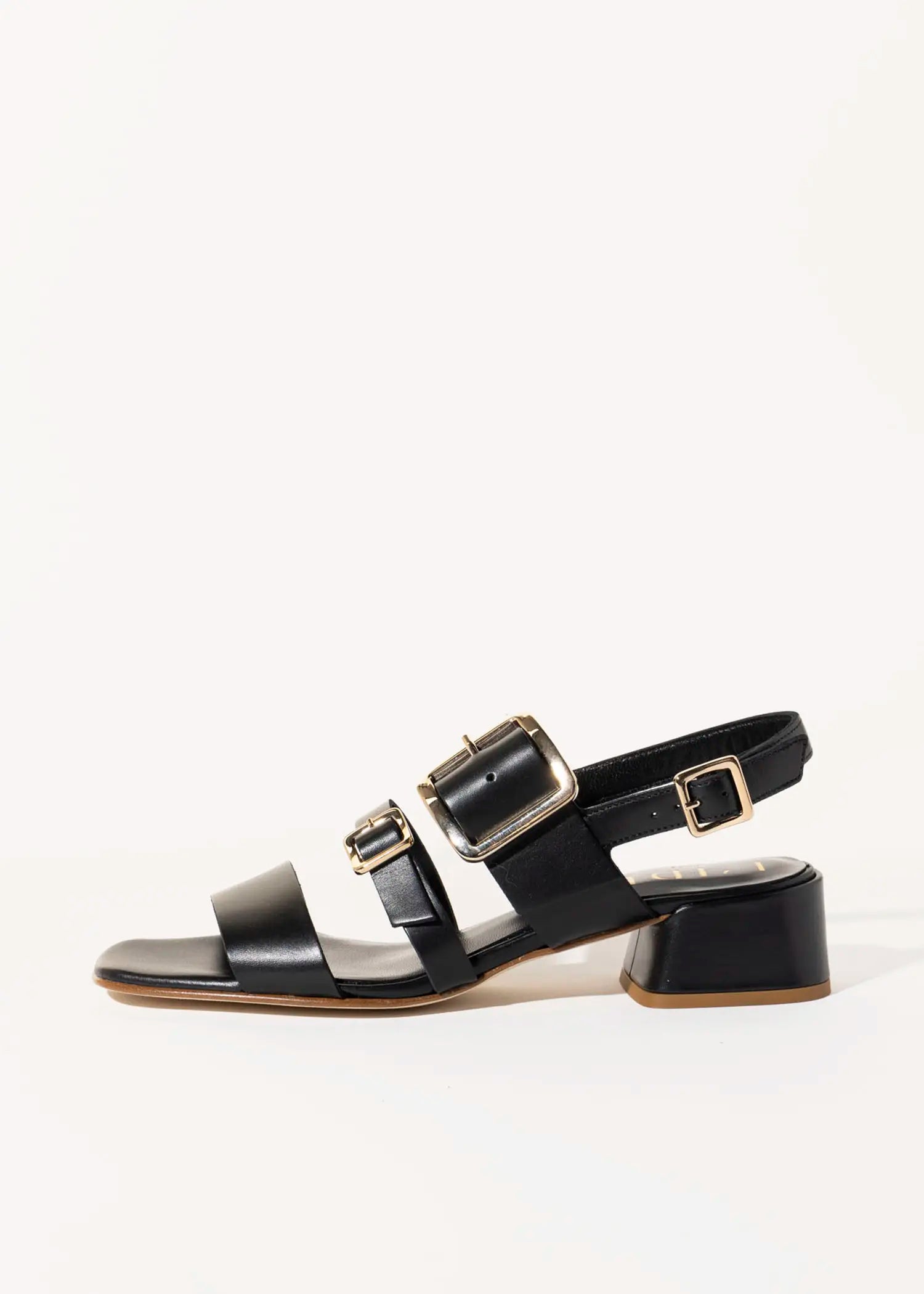 swatch_black leather heeled buckle sandal heeled sandals