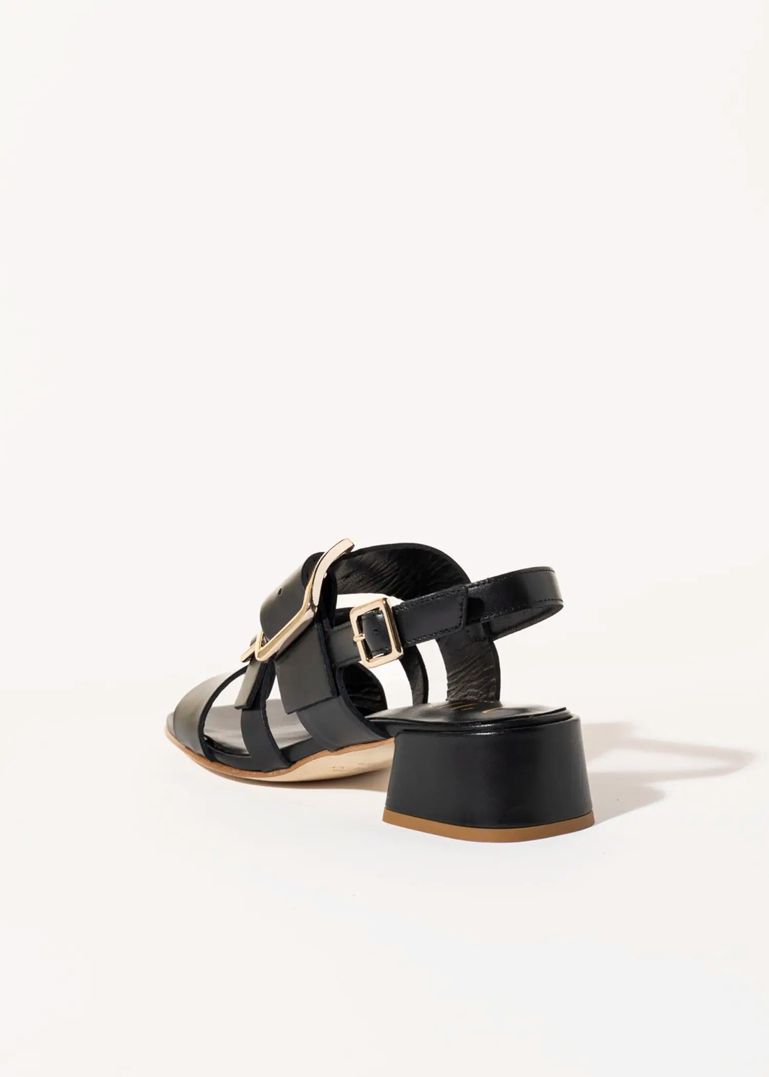 swatch_black leather heeled buckle sandal heeled sandals