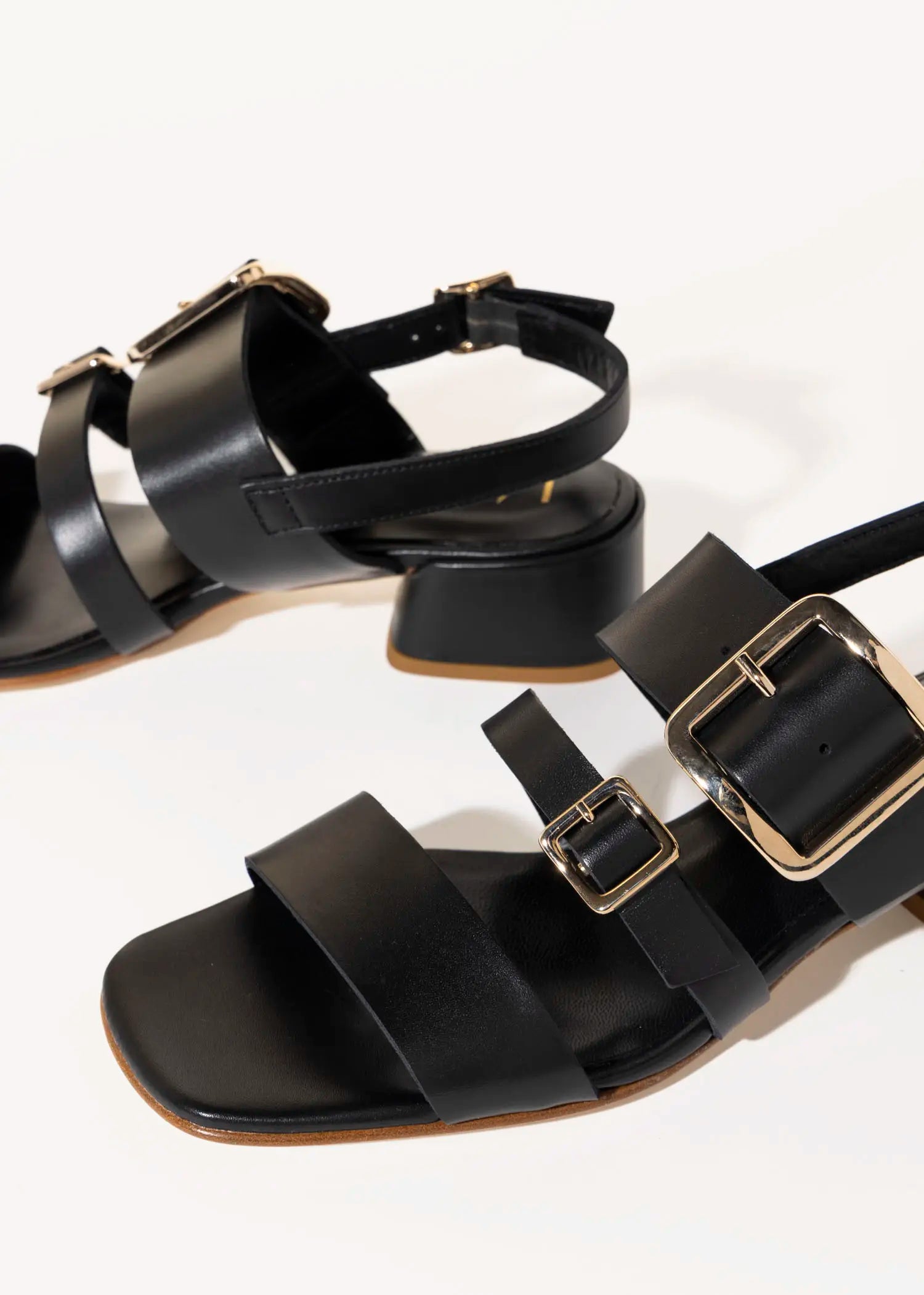 swatch_black leather heeled buckle sandal heeled sandals