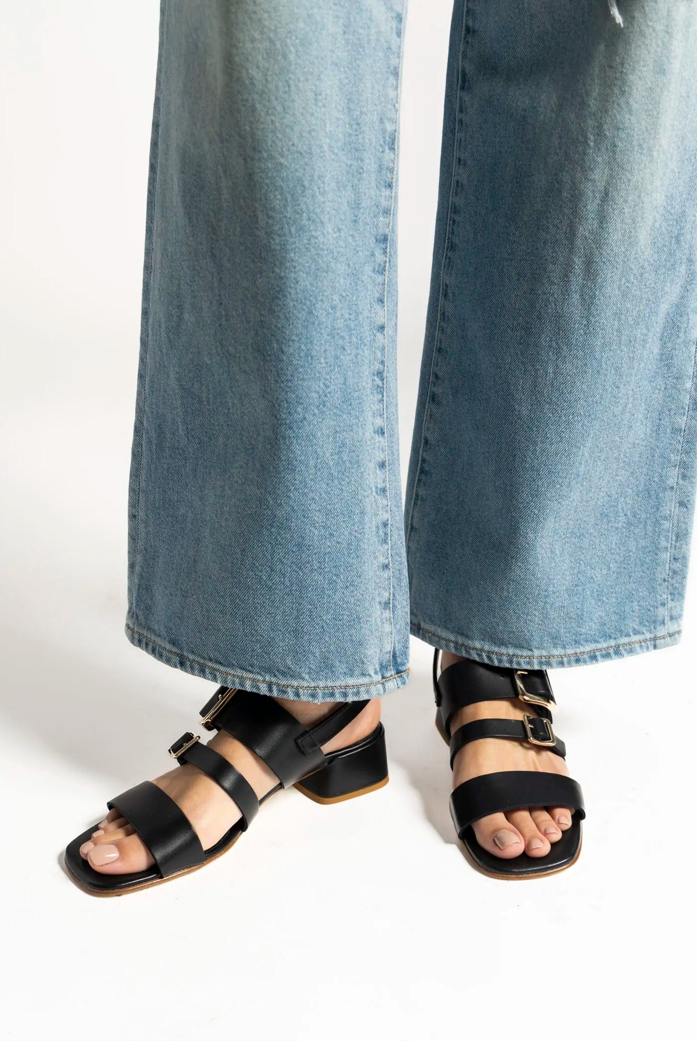 swatch_black leather heeled buckle sandal heeled sandals