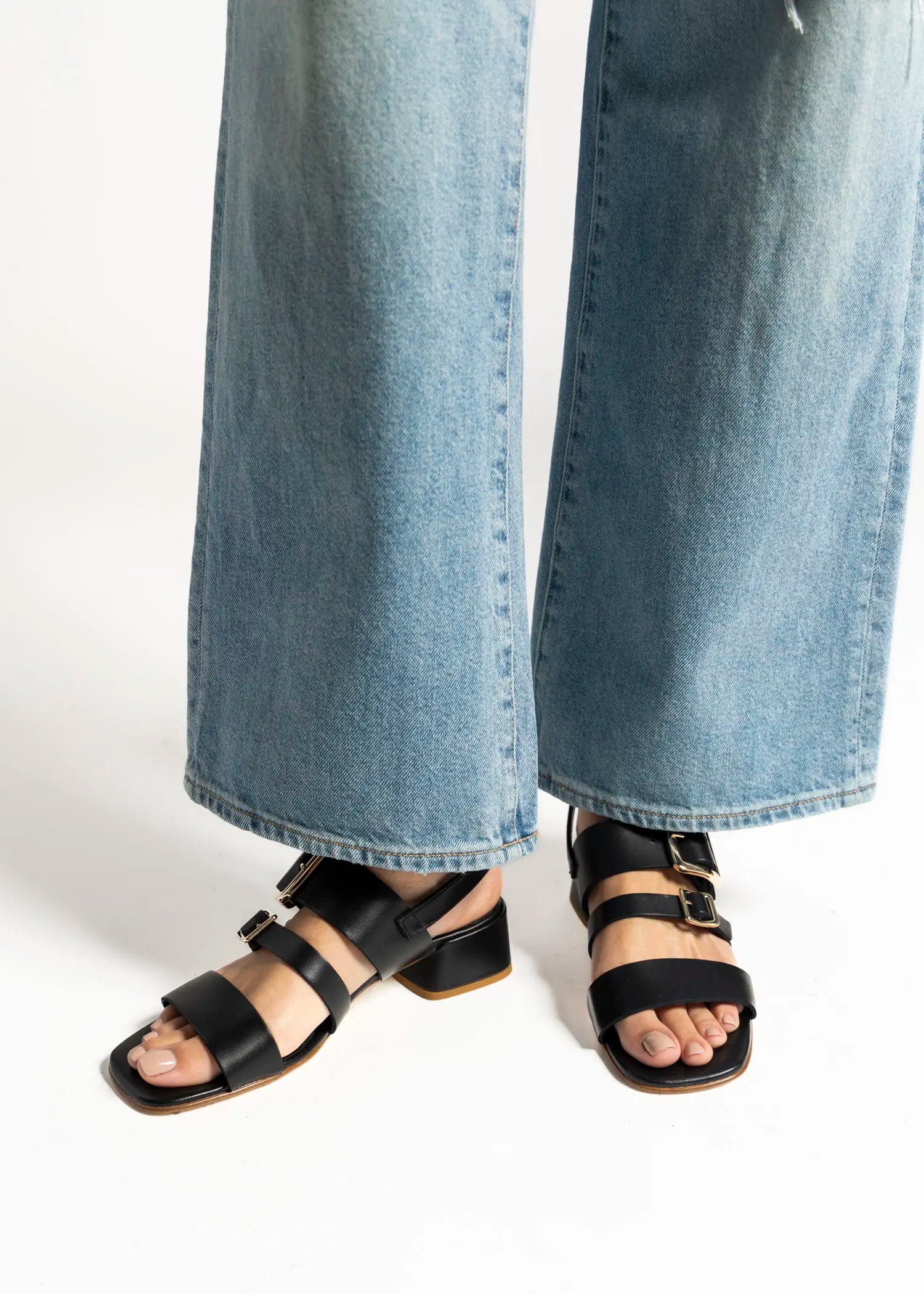 swatch_black leather heeled buckle sandal heeled sandals