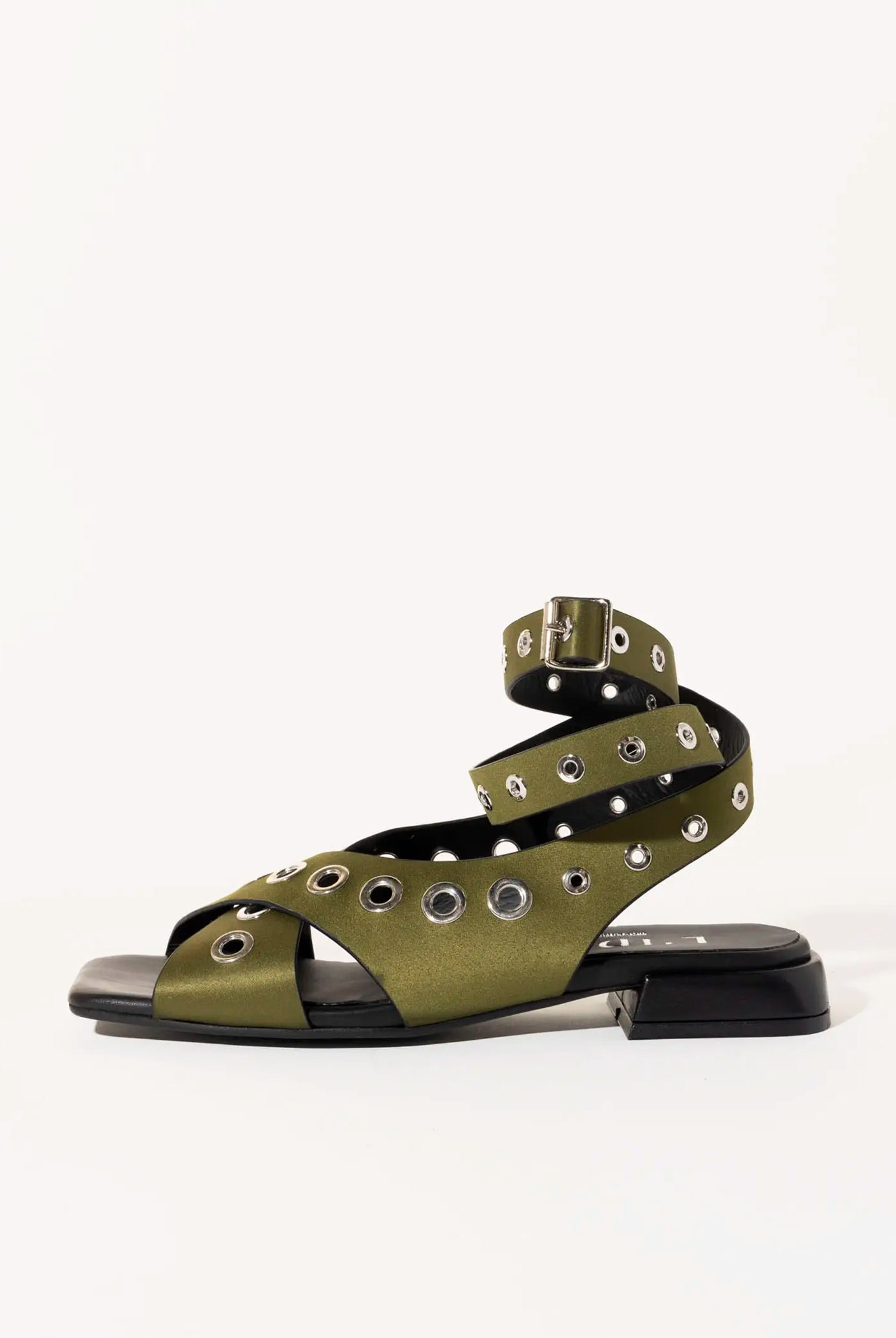 swatch_olive satin flat sandal with grommets flat sandals