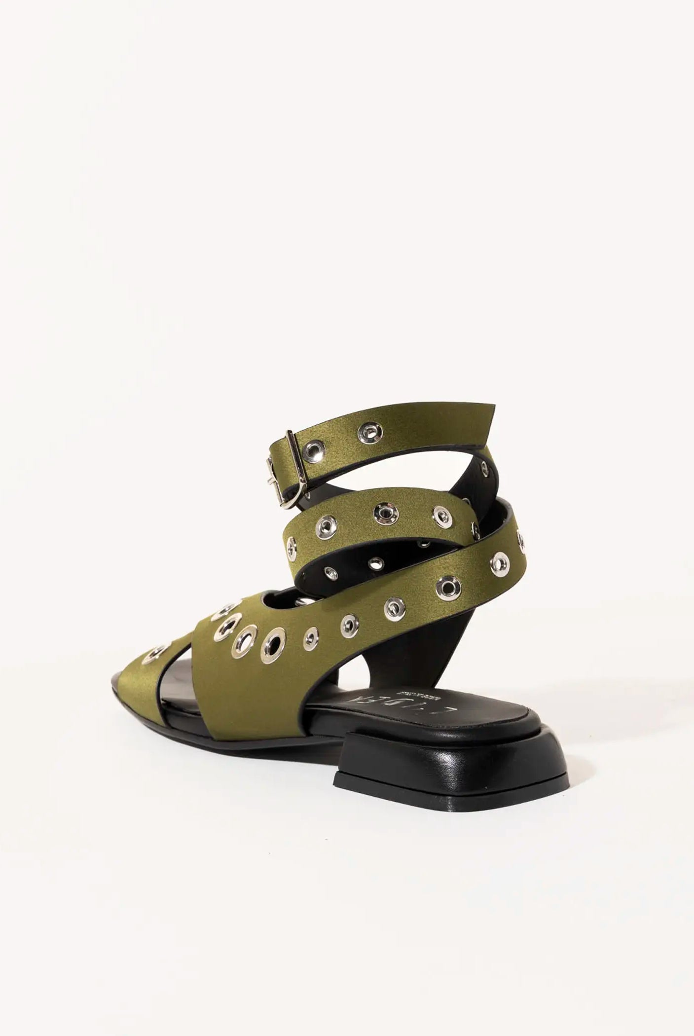 swatch_olive satin flat sandal with grommets flat sandals