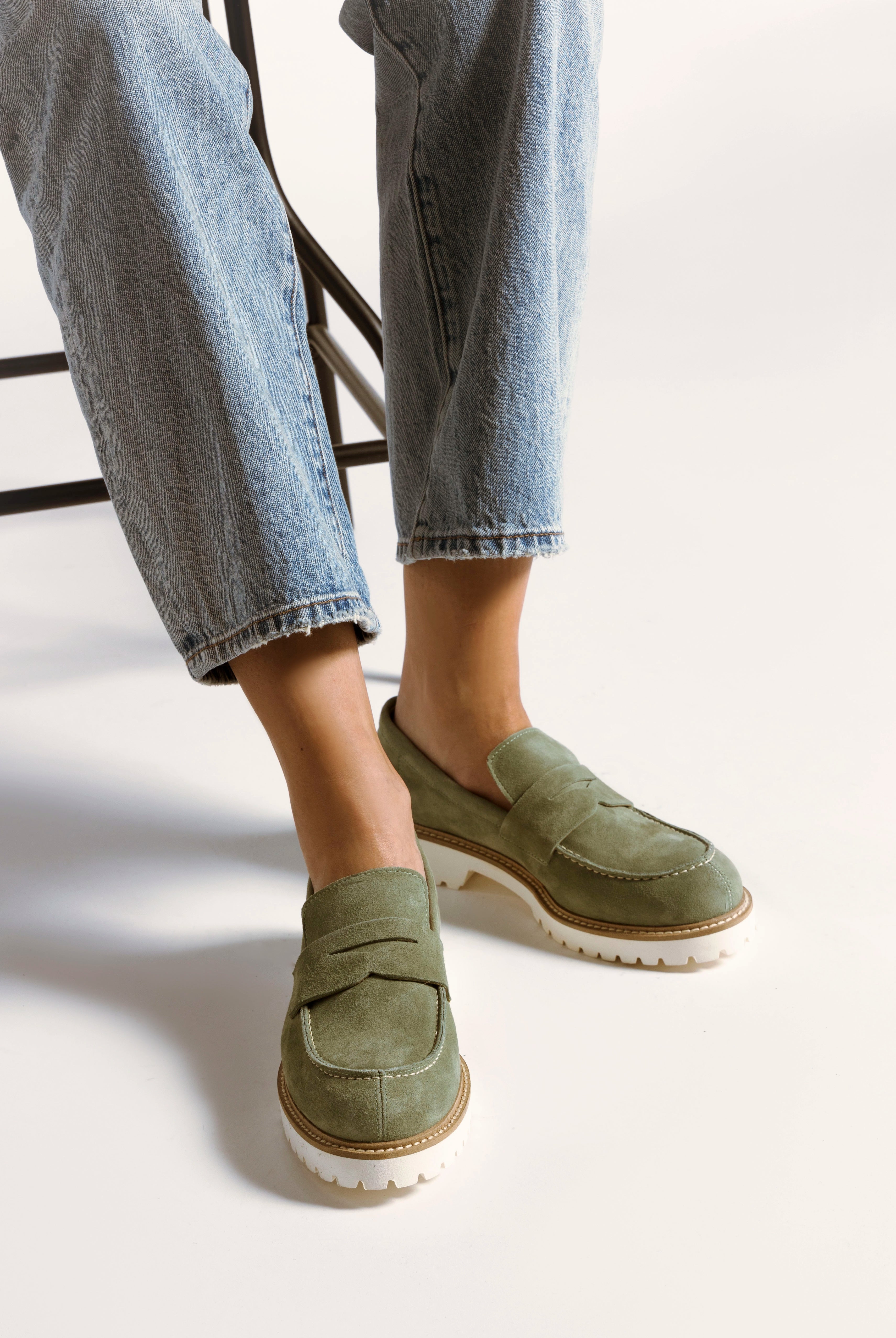 swatch_sage suede suede penny loafer flat shoes