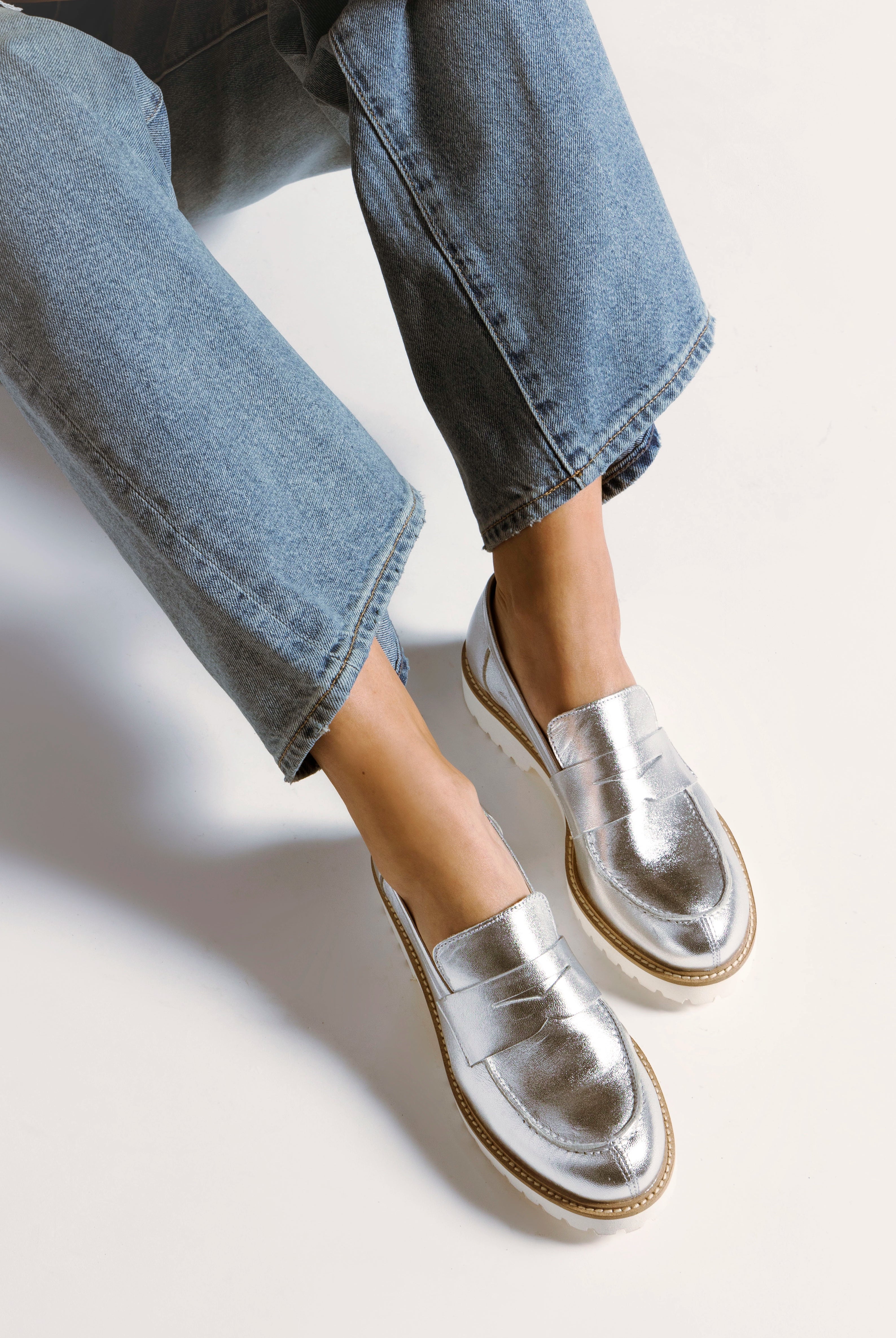 swatch_silver leather leather penny loafer flat shoes