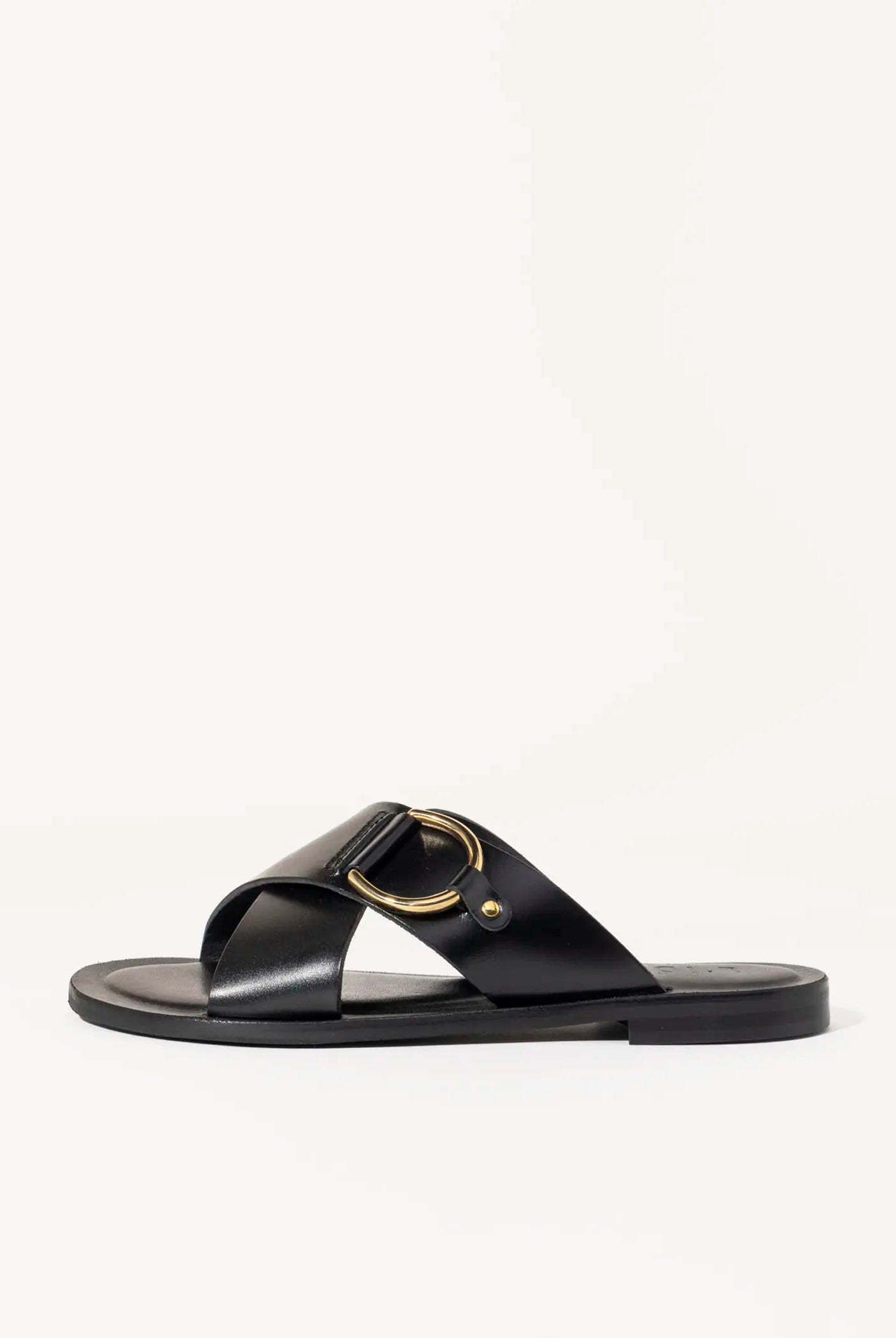 swatch_black leather crossband flat sandal flat sandals