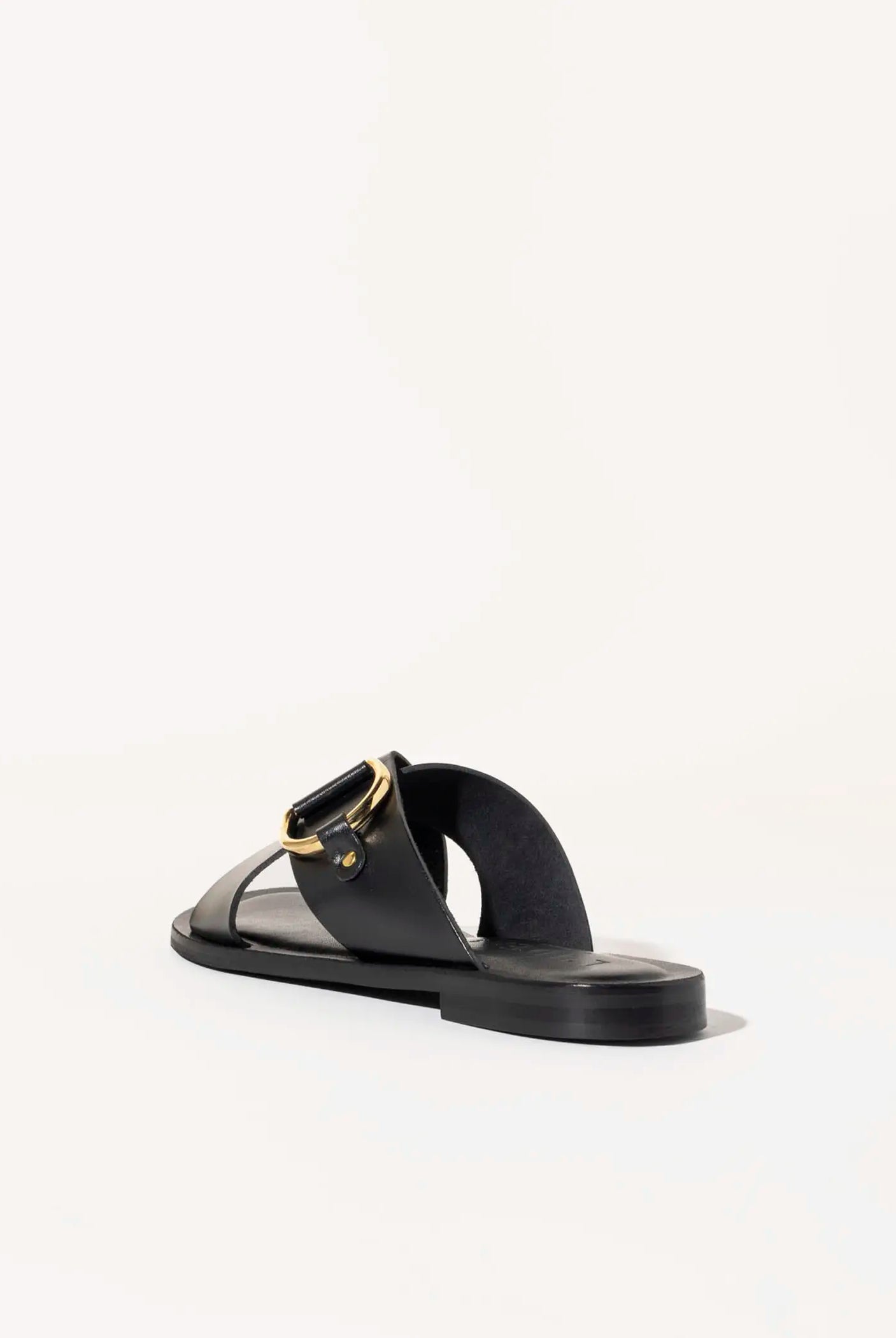 swatch_black leather crossband flat sandal flat sandals
