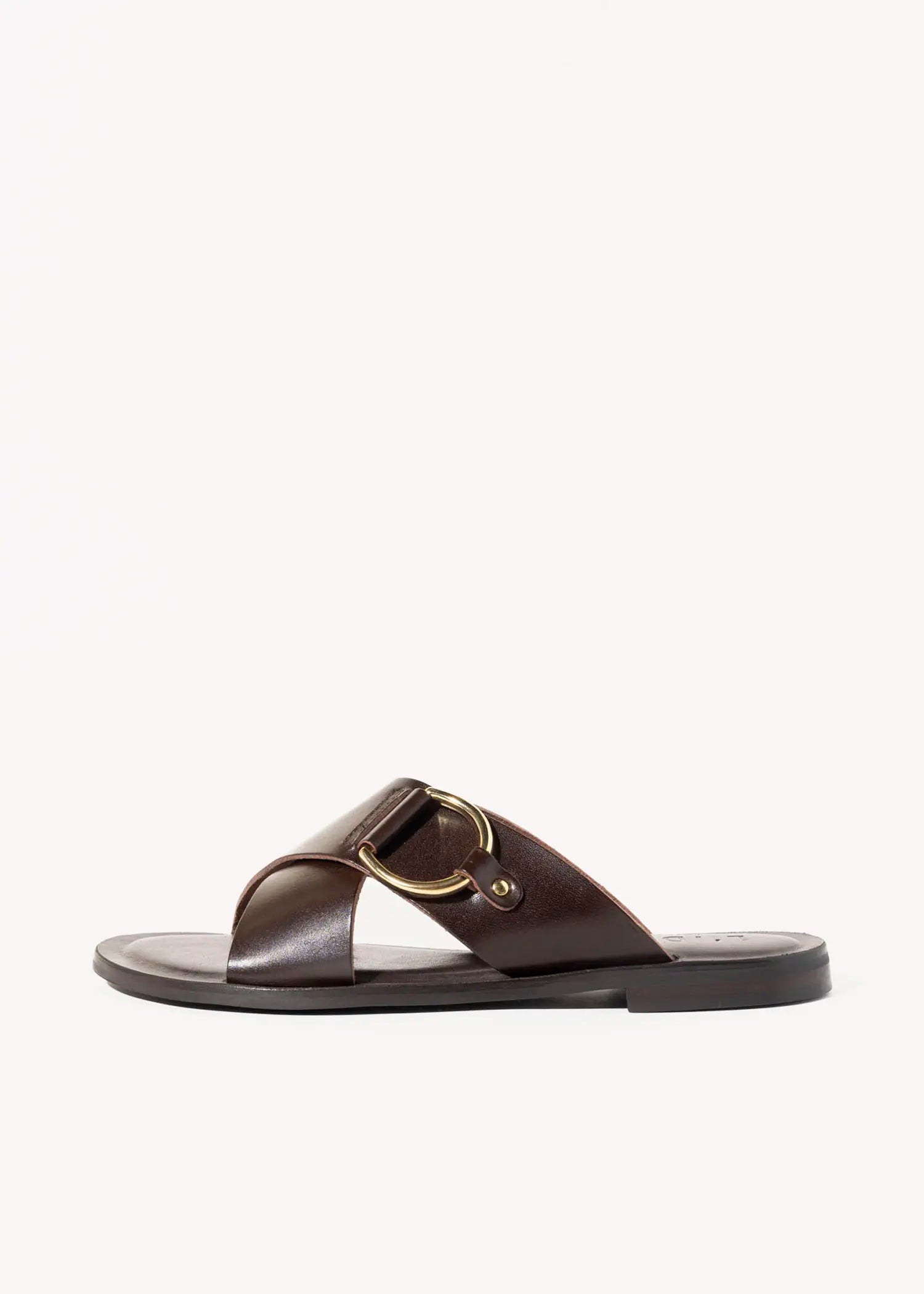 swatch_dark brown leather crossband flat sandal flat sandals