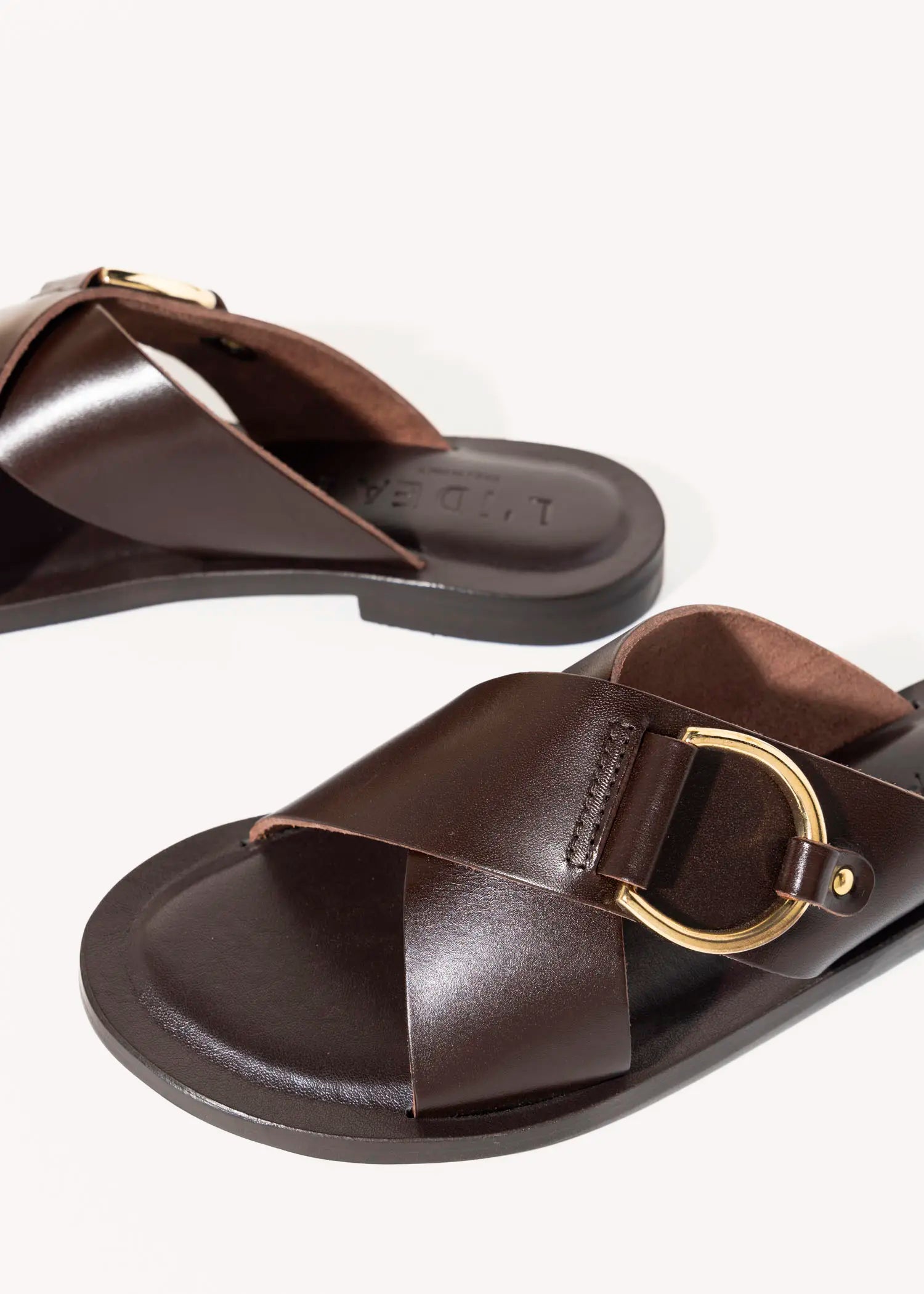 swatch_dark brown leather crossband flat sandal flat sandals
