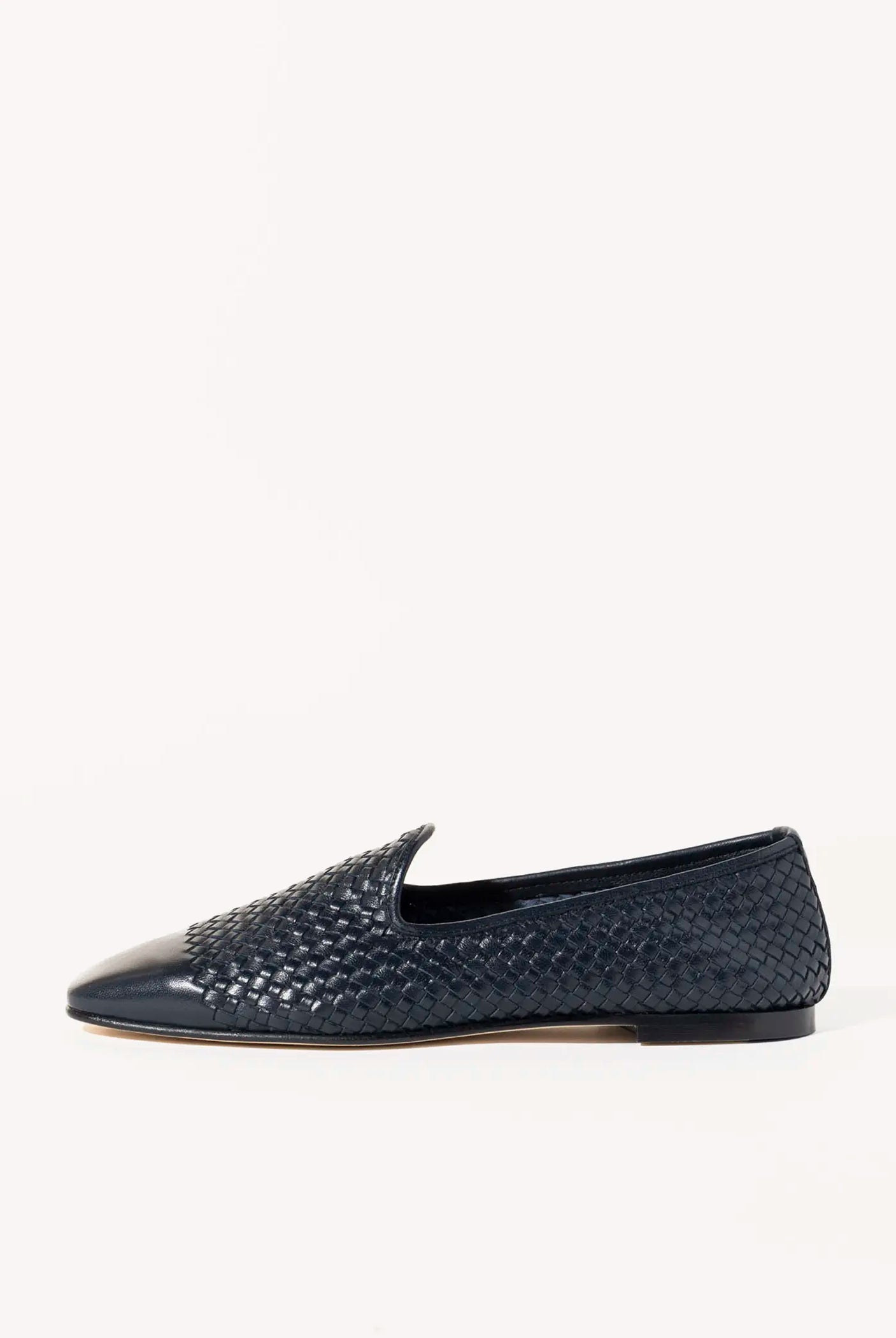 swatch_navy leather woven leather loafer flat shoes