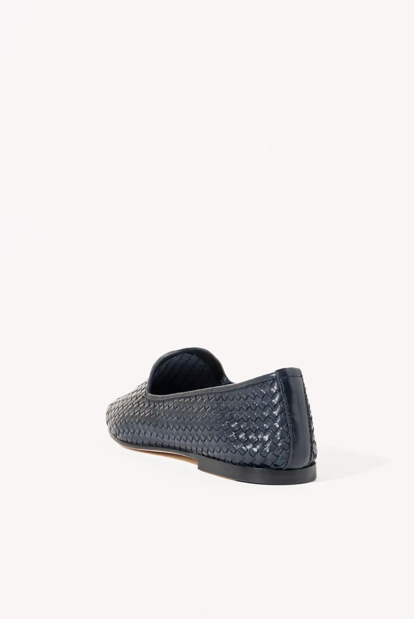 swatch_navy leather woven leather loafer flat shoes