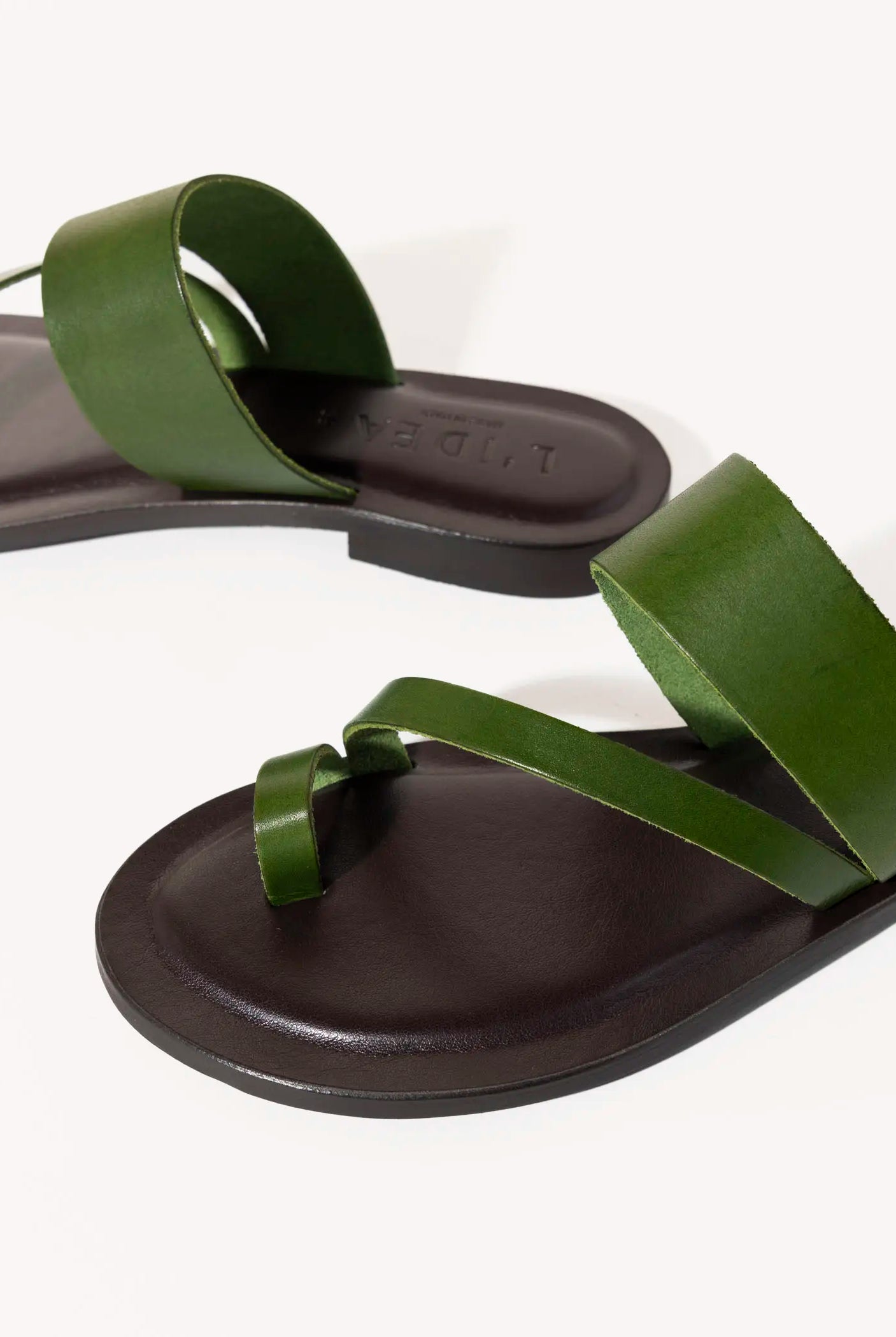 swatch_green leather leather toe ring sandal flat sandals