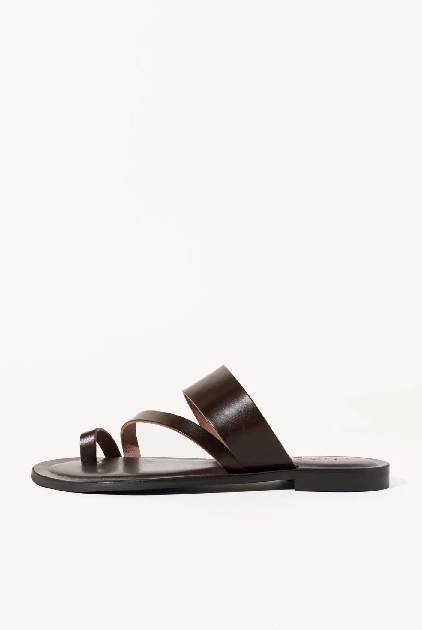 swatch_dark brown leather leather toe ring sandal flat sandals