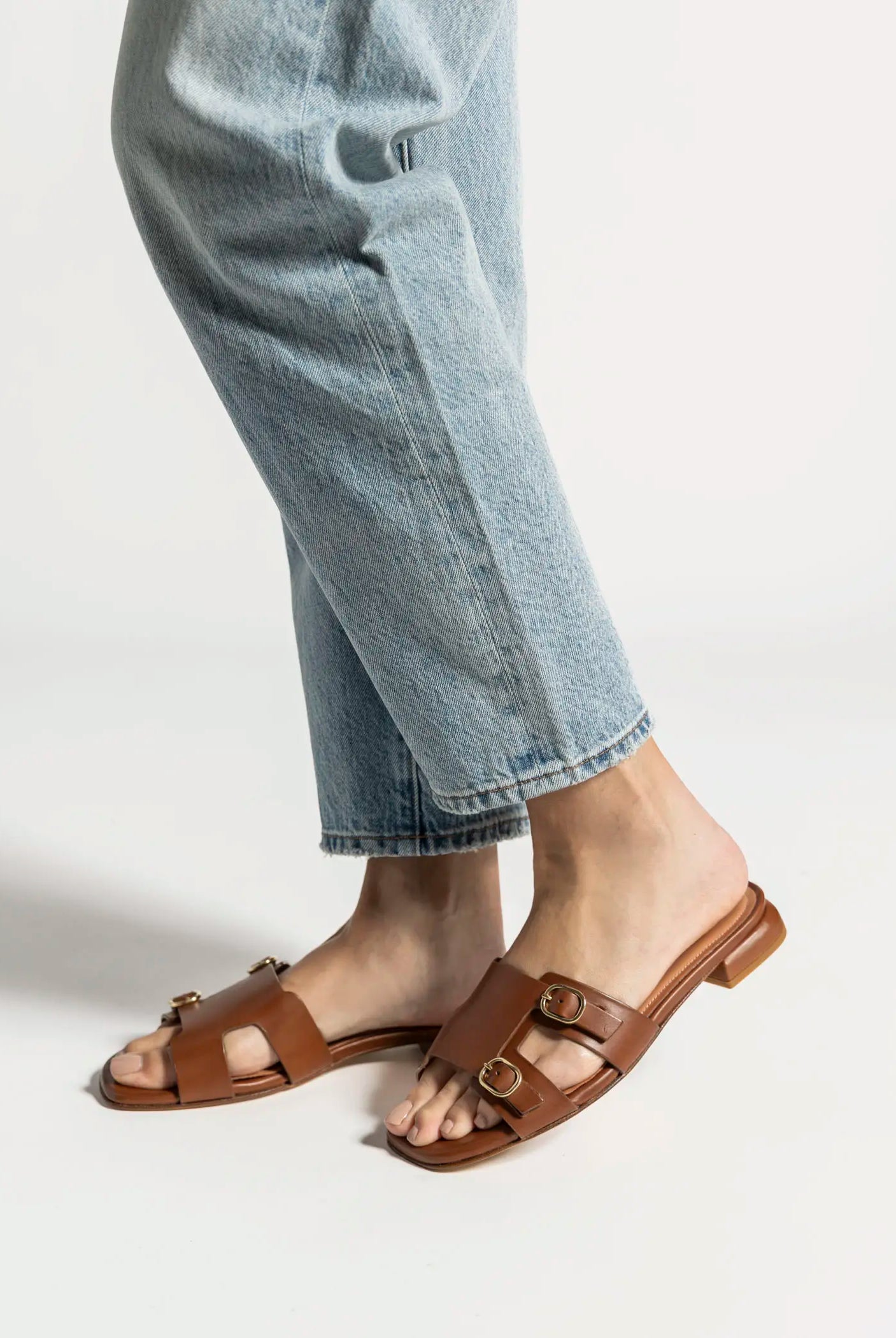 swatch_brown leather monk strap sandal flat sandals