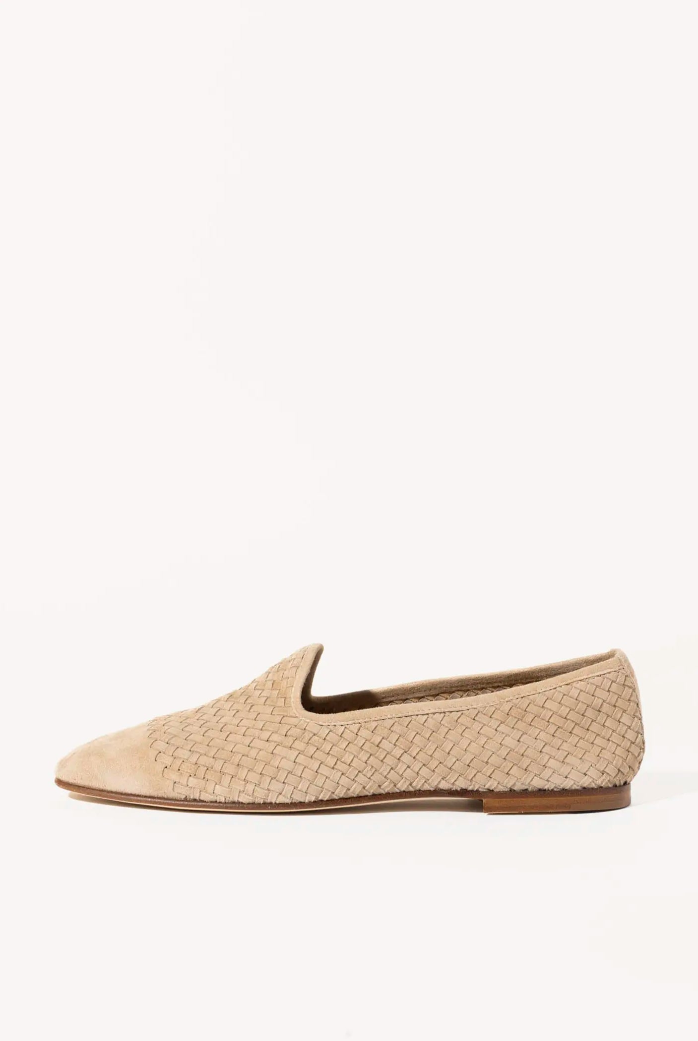 swatch_beige suede woven suede loafer flat shoes