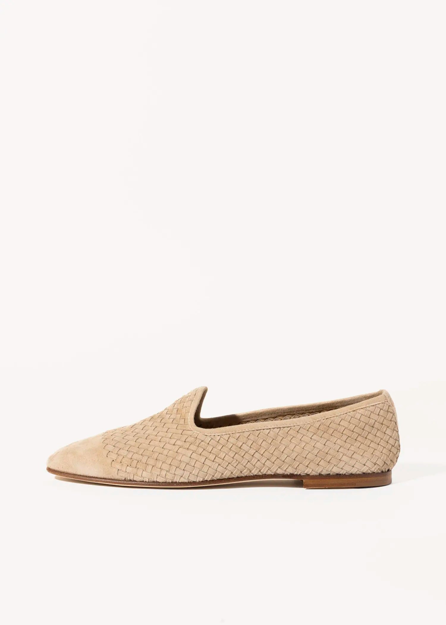 swatch_beige suede woven suede loafer flat shoes