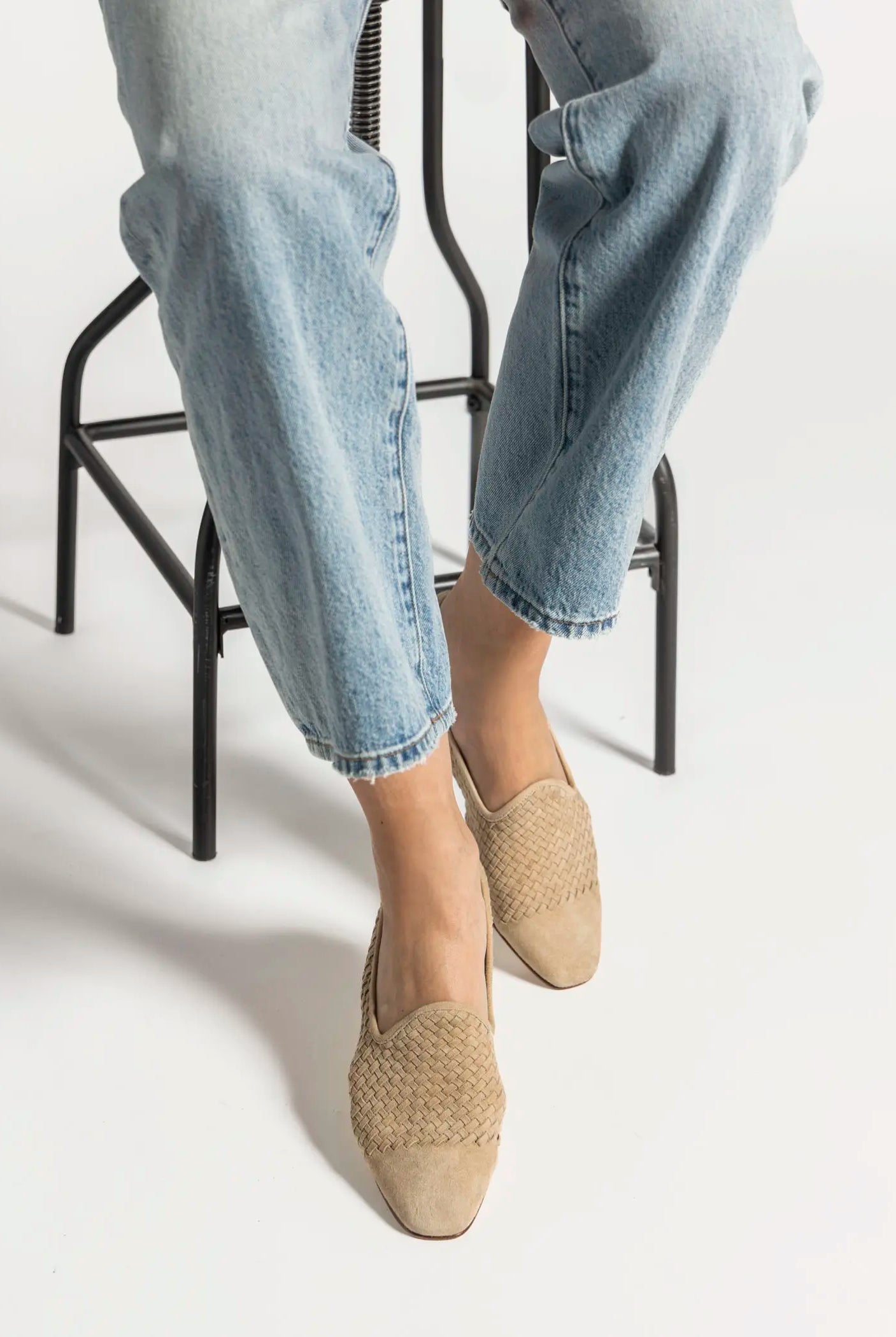 swatch_beige suede woven suede loafer flat shoes