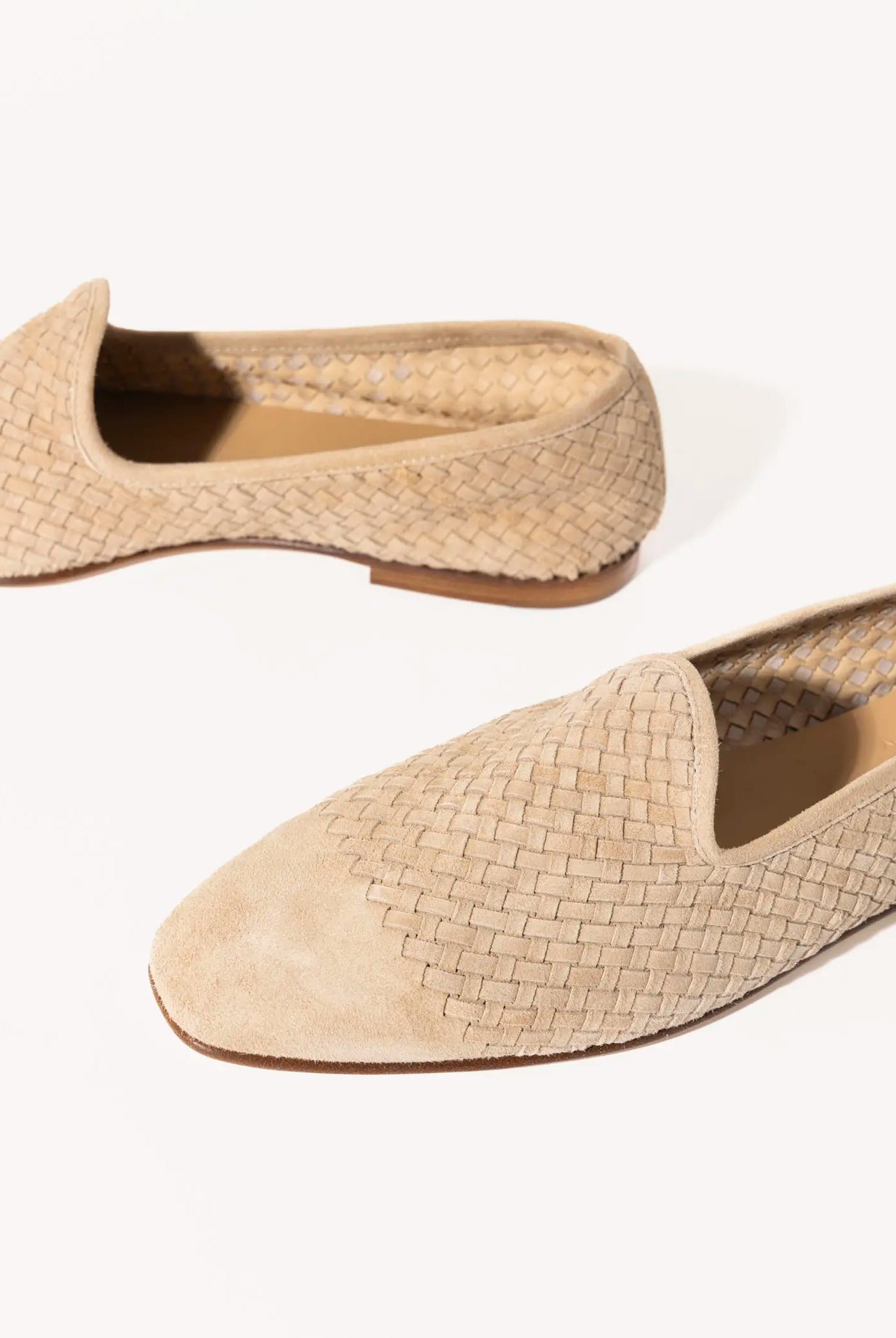 swatch_beige suede woven suede loafer flat shoes