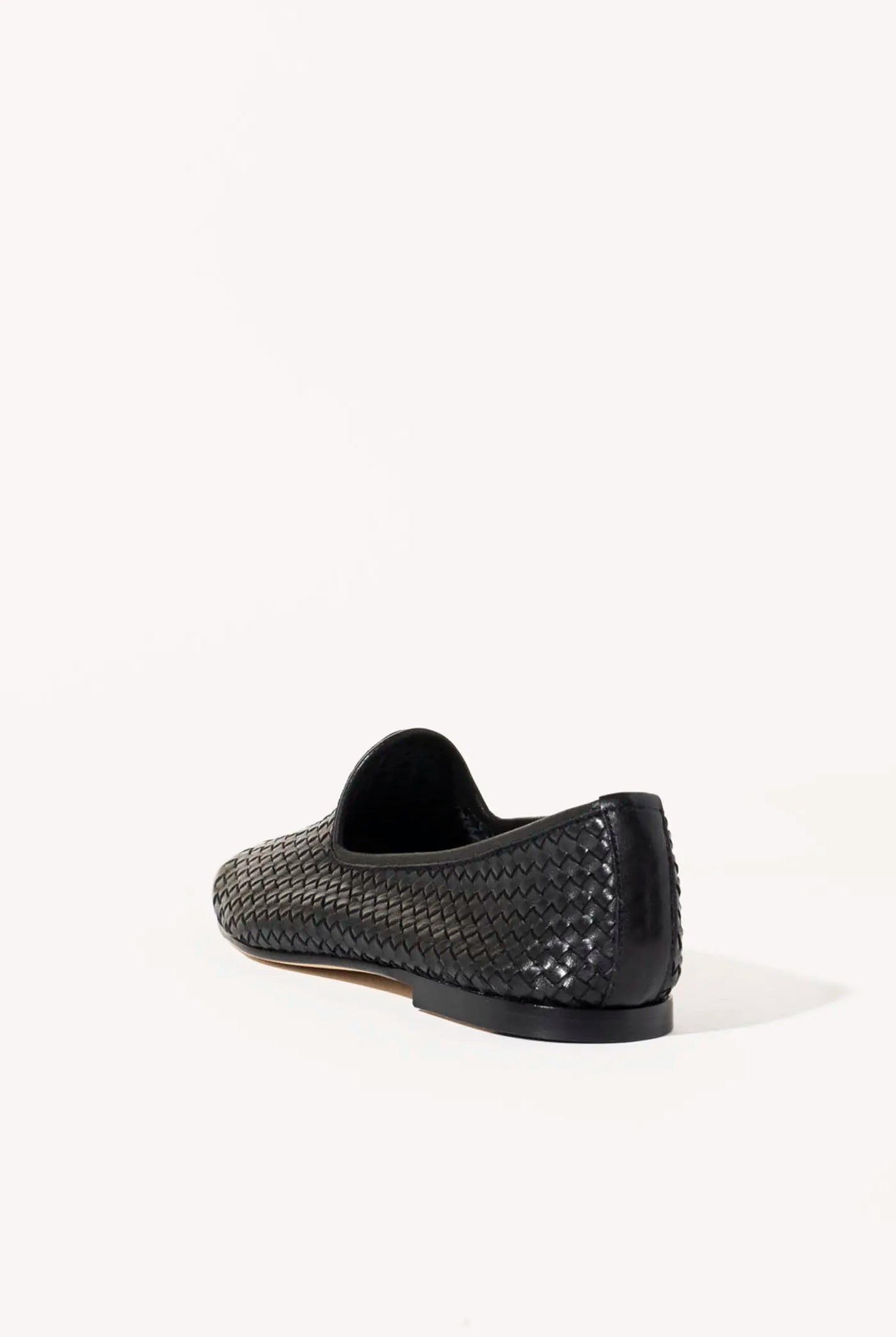 swatch_black leather woven leather loafer flat shoes