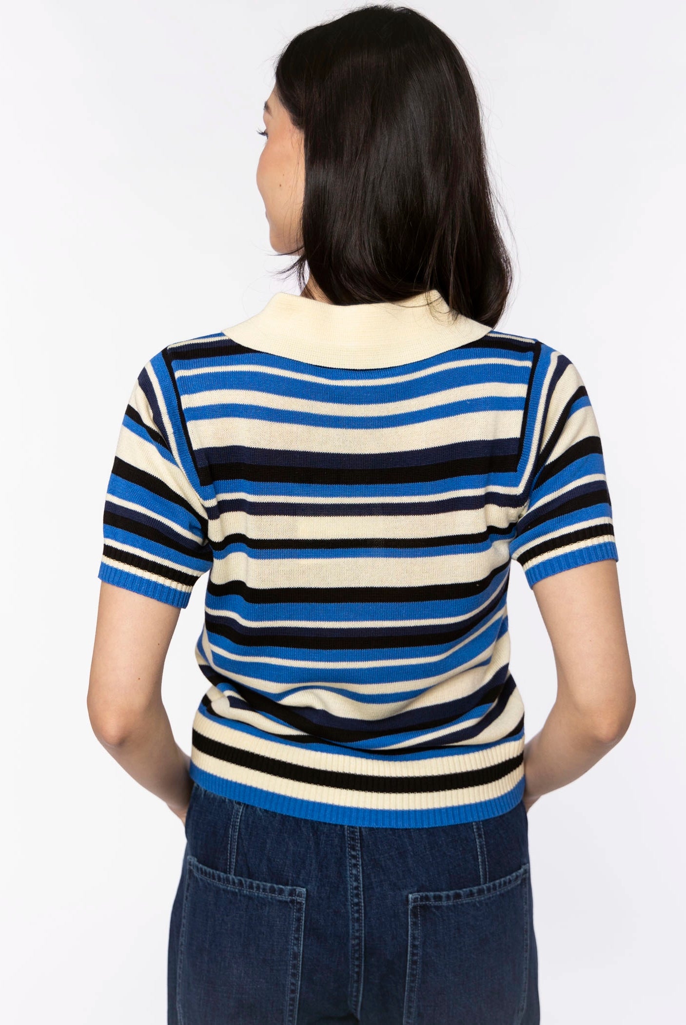 swatch_Blue Multi striped knit polo