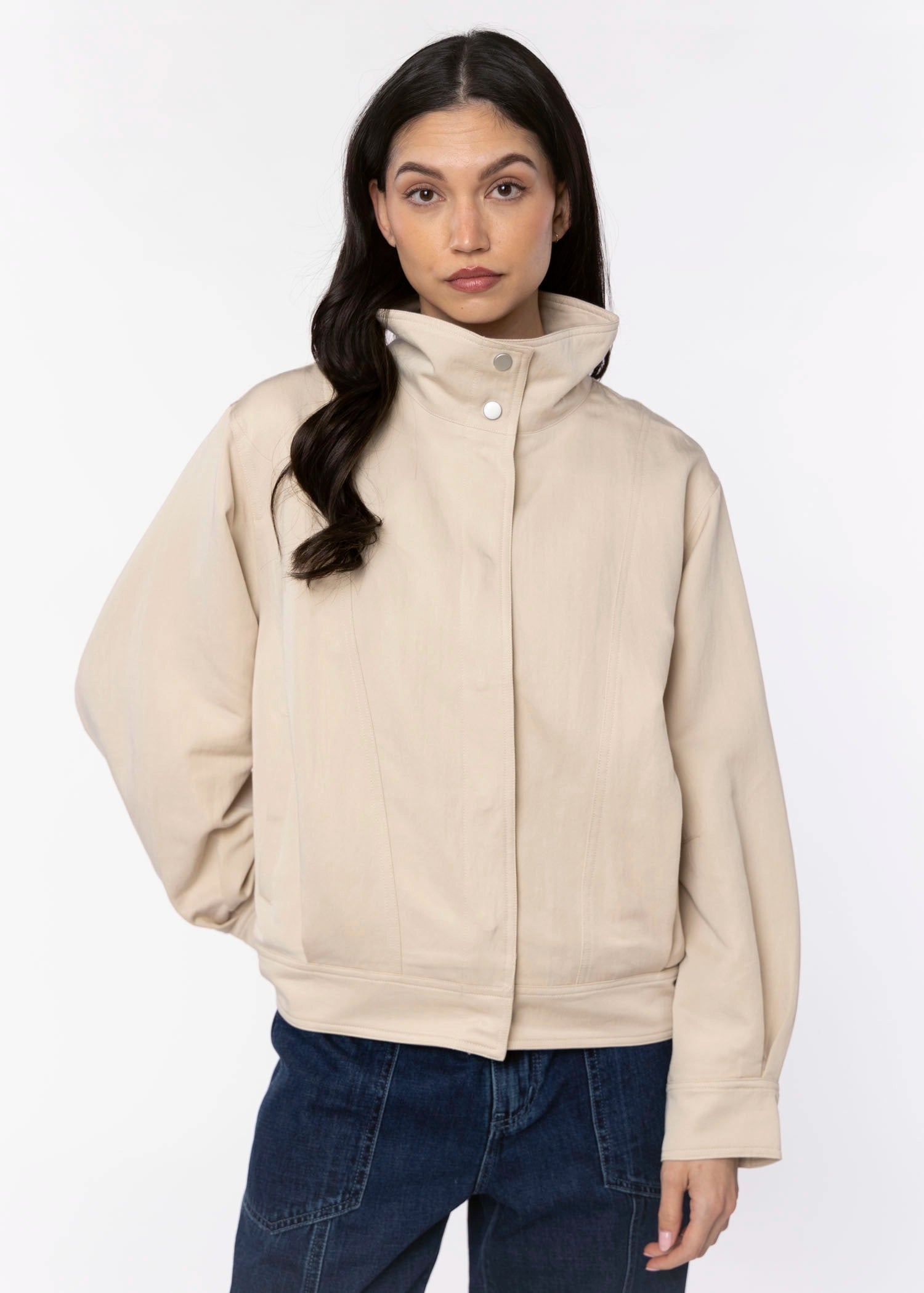 swatch_Beige funnel neck bomber jacket